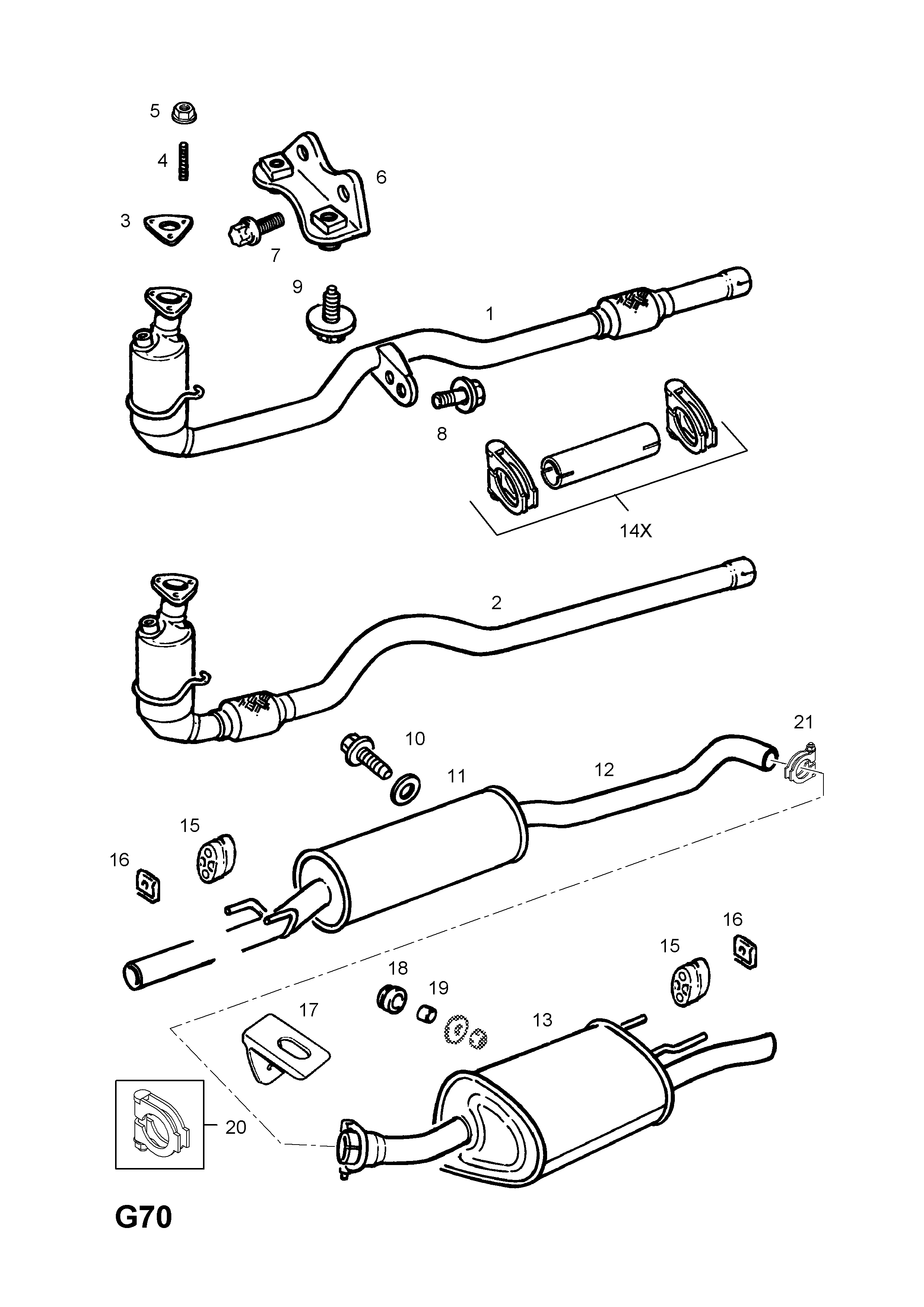 EXHAUST PIPE,SILENCER AND CATALYTIC CONVERTER <small><i>[X10XE[LW3] ENGINE]</i></small>