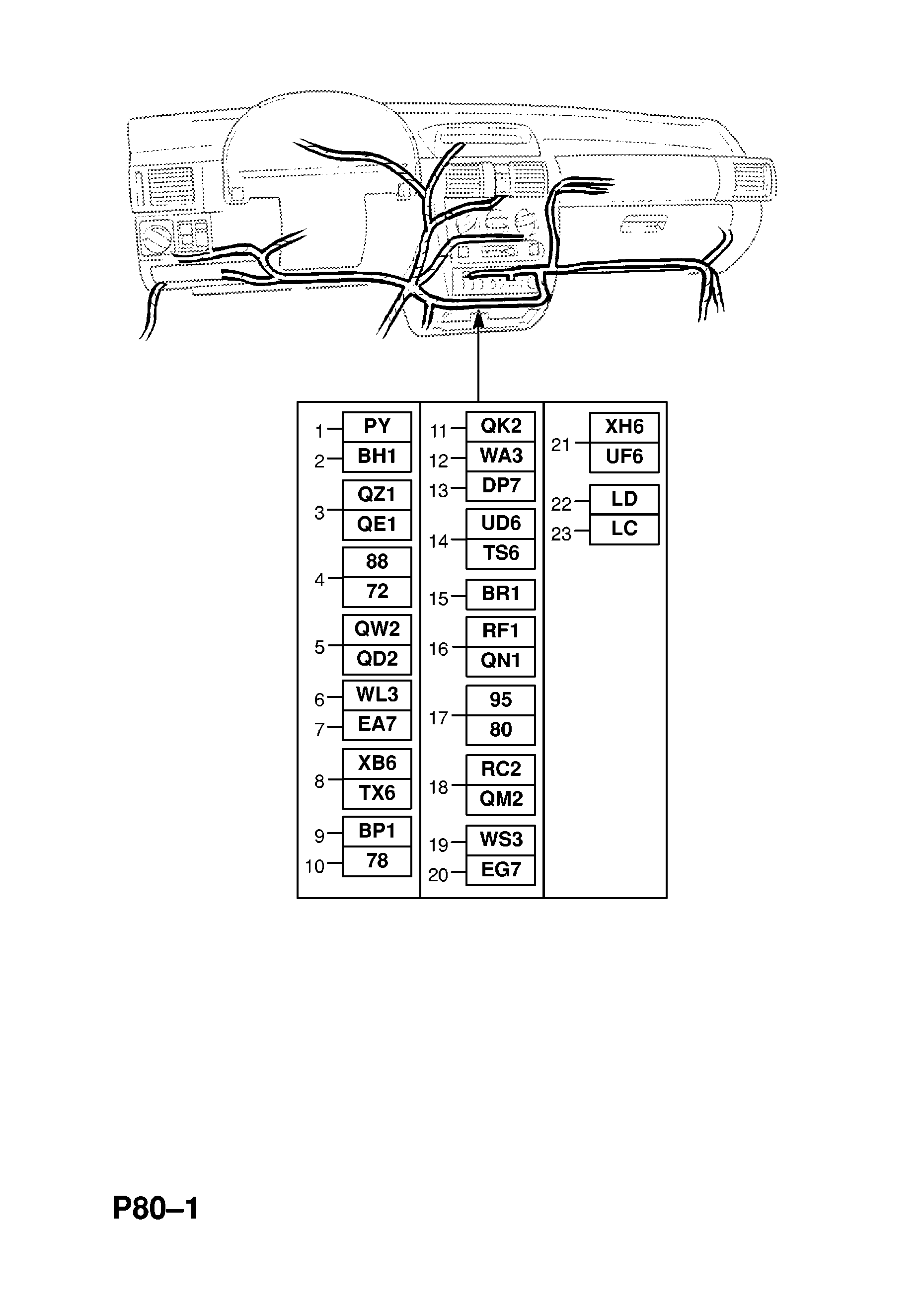 INSTRUMENT PANEL WIRING HARNESS (CONTD.) <small><i>[USED WITH AIR CONDITIONING AND ANTI-THEFT WARNING SYSTEM (CONTD.) COMBO,HATCH,VAN (71,73,78,79,F25,F08,F68,M68) (CONTD.)]</i></small>