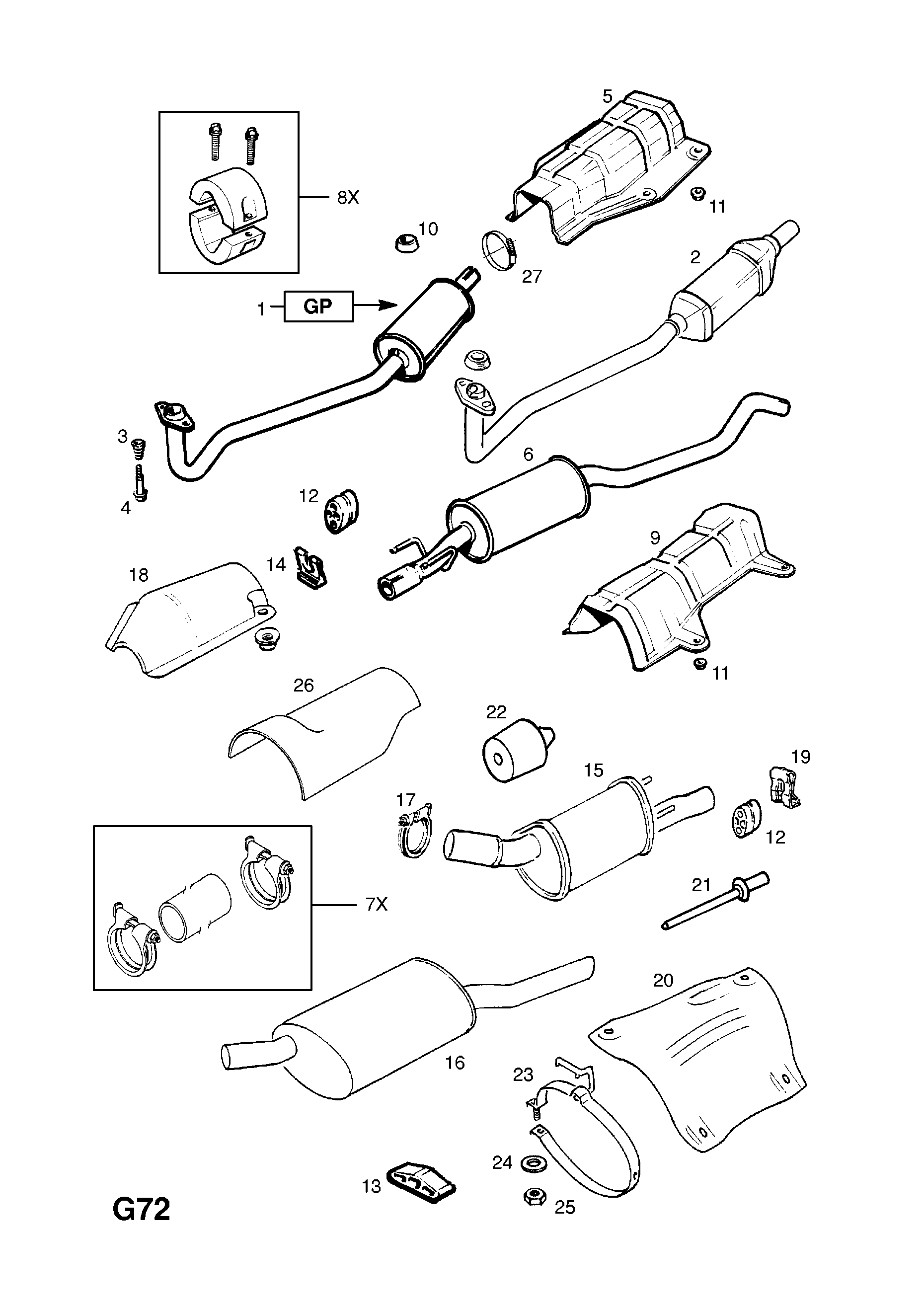 EXHAUST PIPE,SILENCER AND CATALYTIC CONVERTER (CONTD.) <small><i>[C14SE[L48] ENGINE]</i></small>