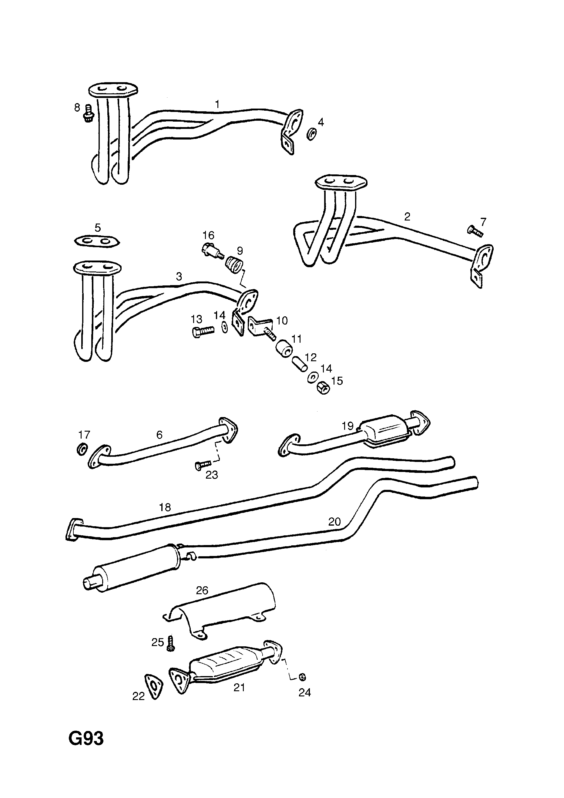 EXHAUST PIPE,SILENCER AND CATALYTIC CONVERTER (CONTD.) <small><i>[20NE[LE4],20SEH[2H4],20SER[2H4],C20NE[LE4] PETROL ENGINES]</i></small>
