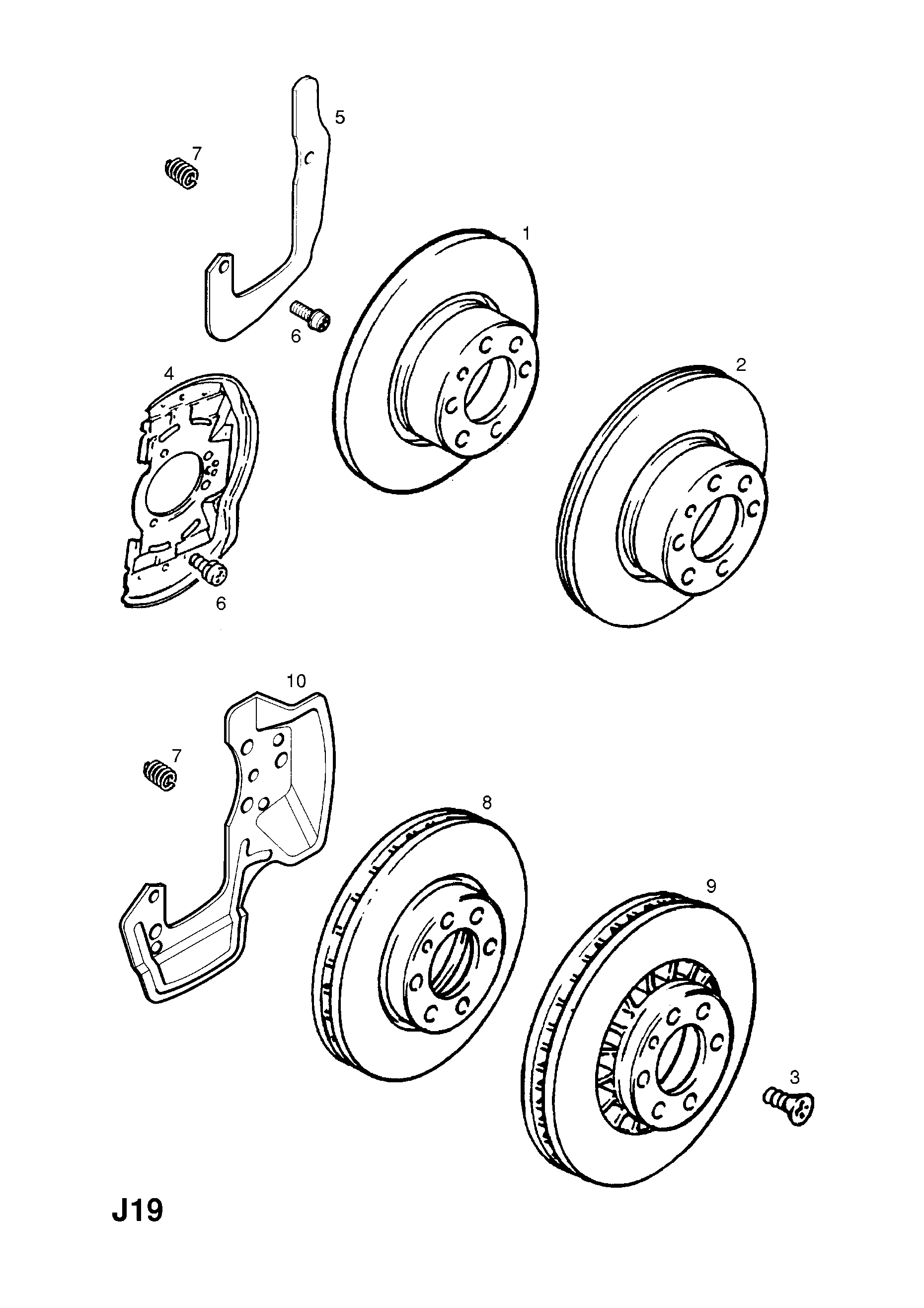 FRONT BRAKE DISC AND SHIELD <small><i>[FOR VENTILATED DISCS]</i></small>