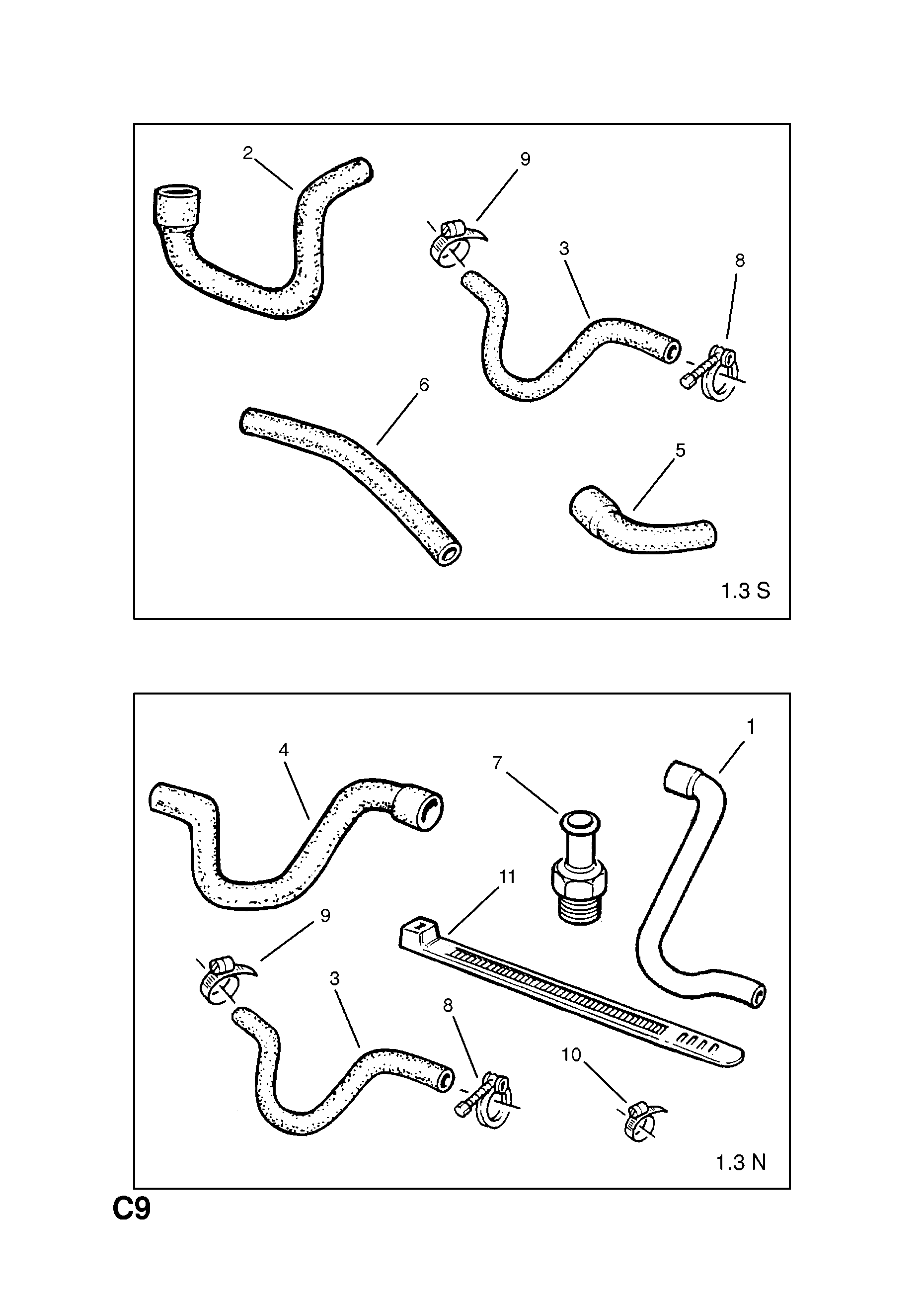 HEATER HOSES AND FIXINGS (CONTD.) <small><i>[13N[LY1],13NB[LY1],13S[LX9],C13N[L72] PETROL ENGINES (CONTD.)]</i></small>