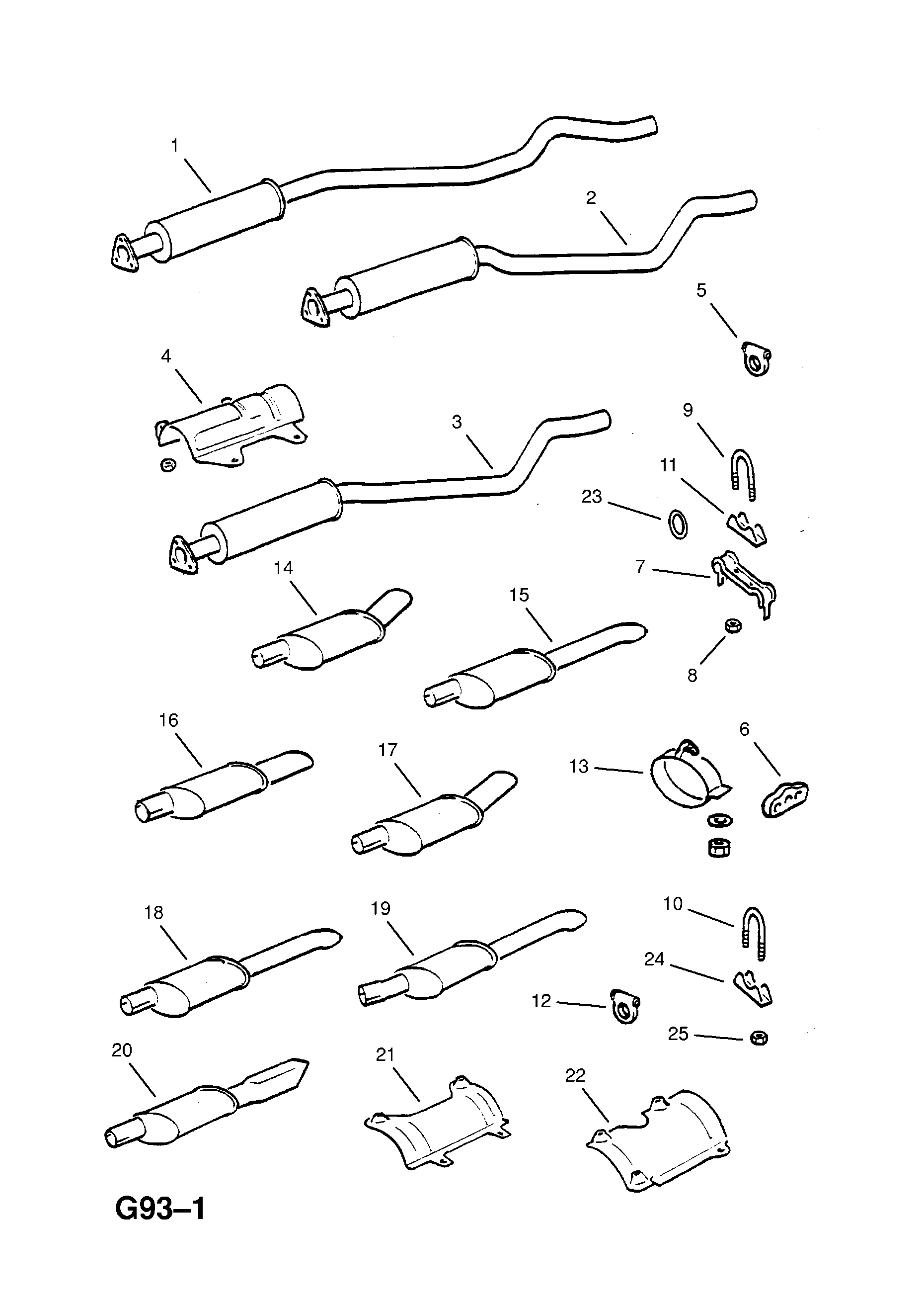 EXHAUST PIPE,SILENCER AND CATALYTIC CONVERTER (CONTD.) <small><i>[20NE[LE4],20SEH[2H4],20SER[2H4],C20NE[LE4] PETROL ENGINES (CONTD.)]</i></small>