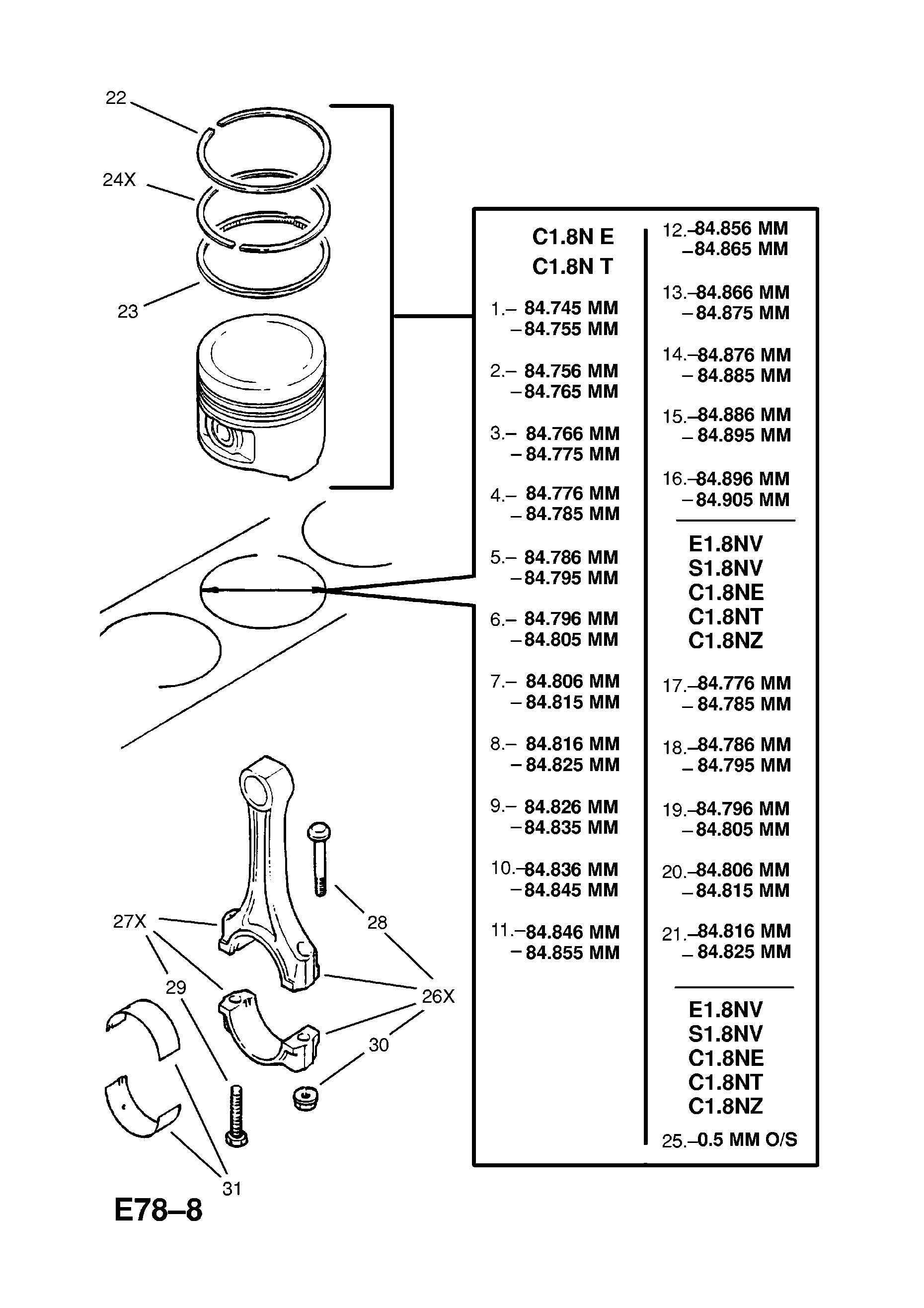 PISTON AND RINGS <small><i>[C18NE[LV6],C18NT[L54] PETROL ENGINES]</i></small>