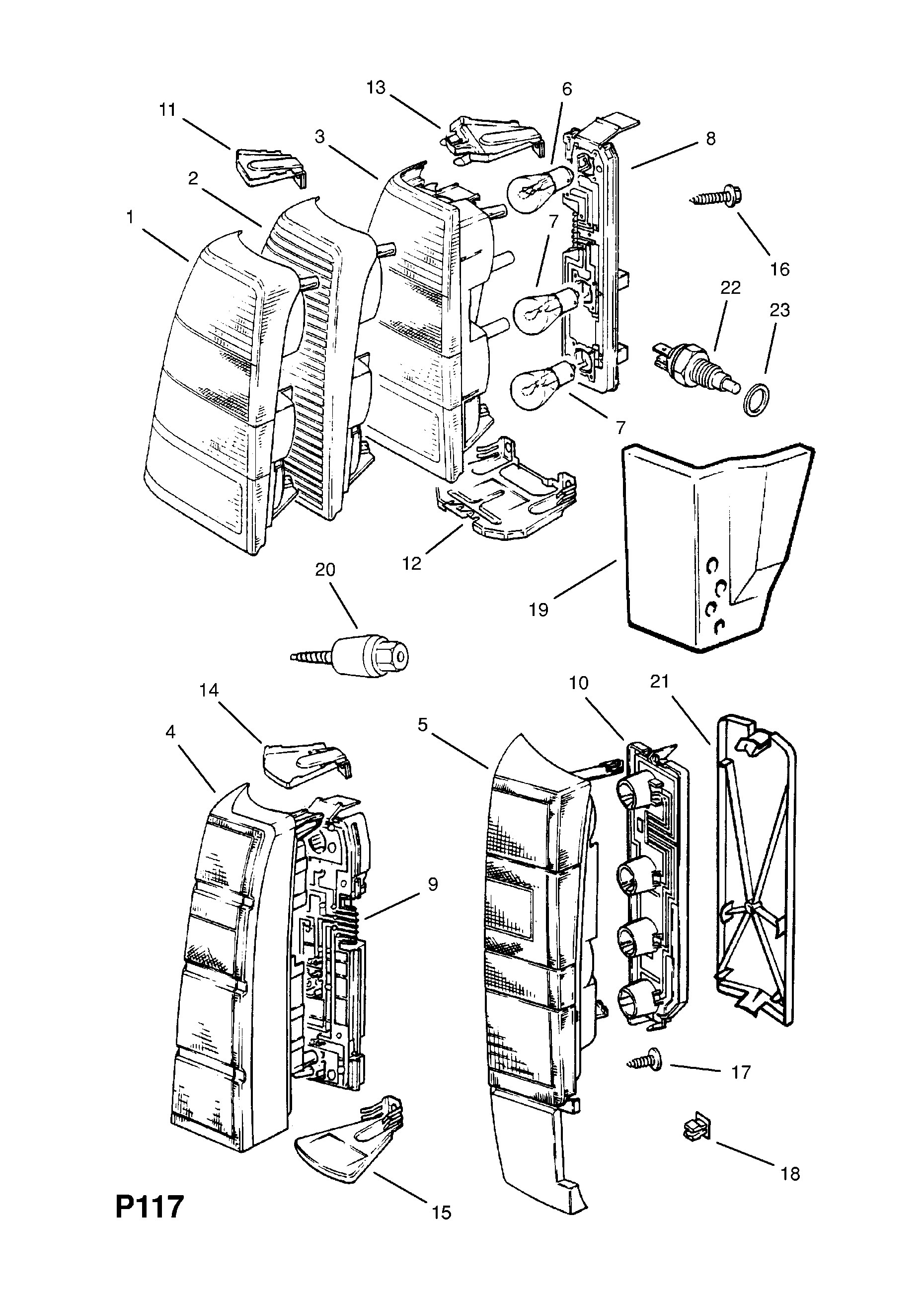 REAR LAMP AND FIXINGS <small><i>[HATCH (33,34,43,44)]</i></small>