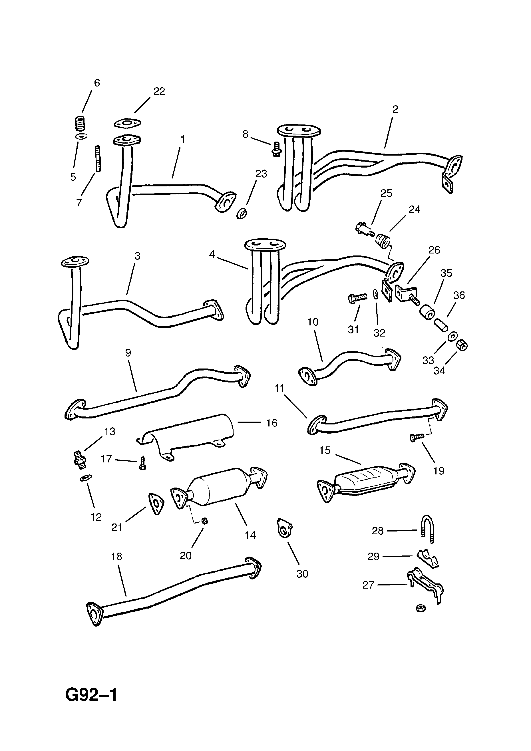 EXHAUST PIPE,SILENCER AND CATALYTIC CONVERTER (CONTD.) <small><i>[C18NE[LV6],C18NT[L54],C18NZ[LH8] PETROL ENGINES]</i></small>