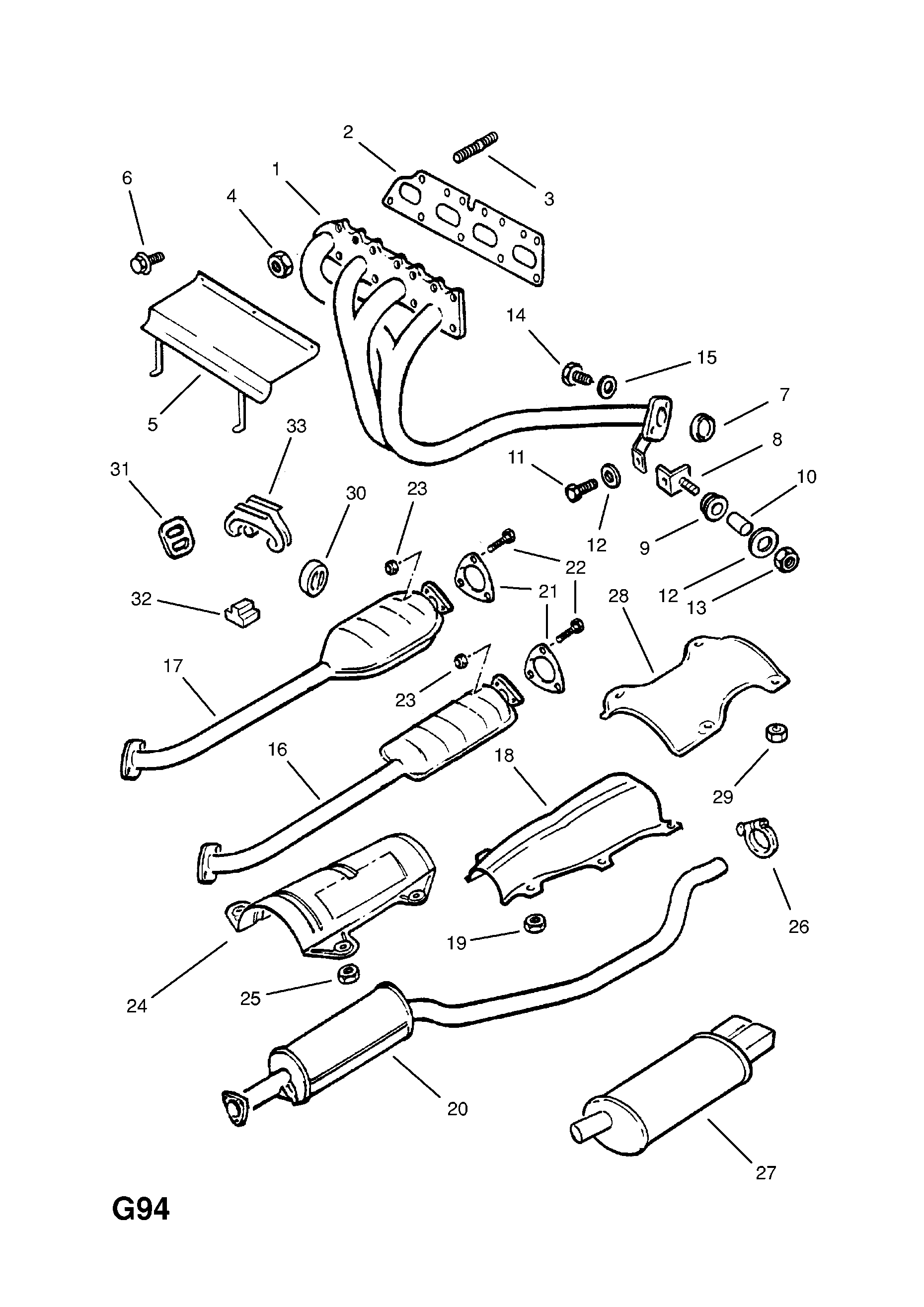 EXHAUST PIPE,SILENCER AND CATALYTIC CONVERTER (CONTD.) <small><i>[20XE[LJ1],C20XE[LJ1] PETROL ENGINES]</i></small>