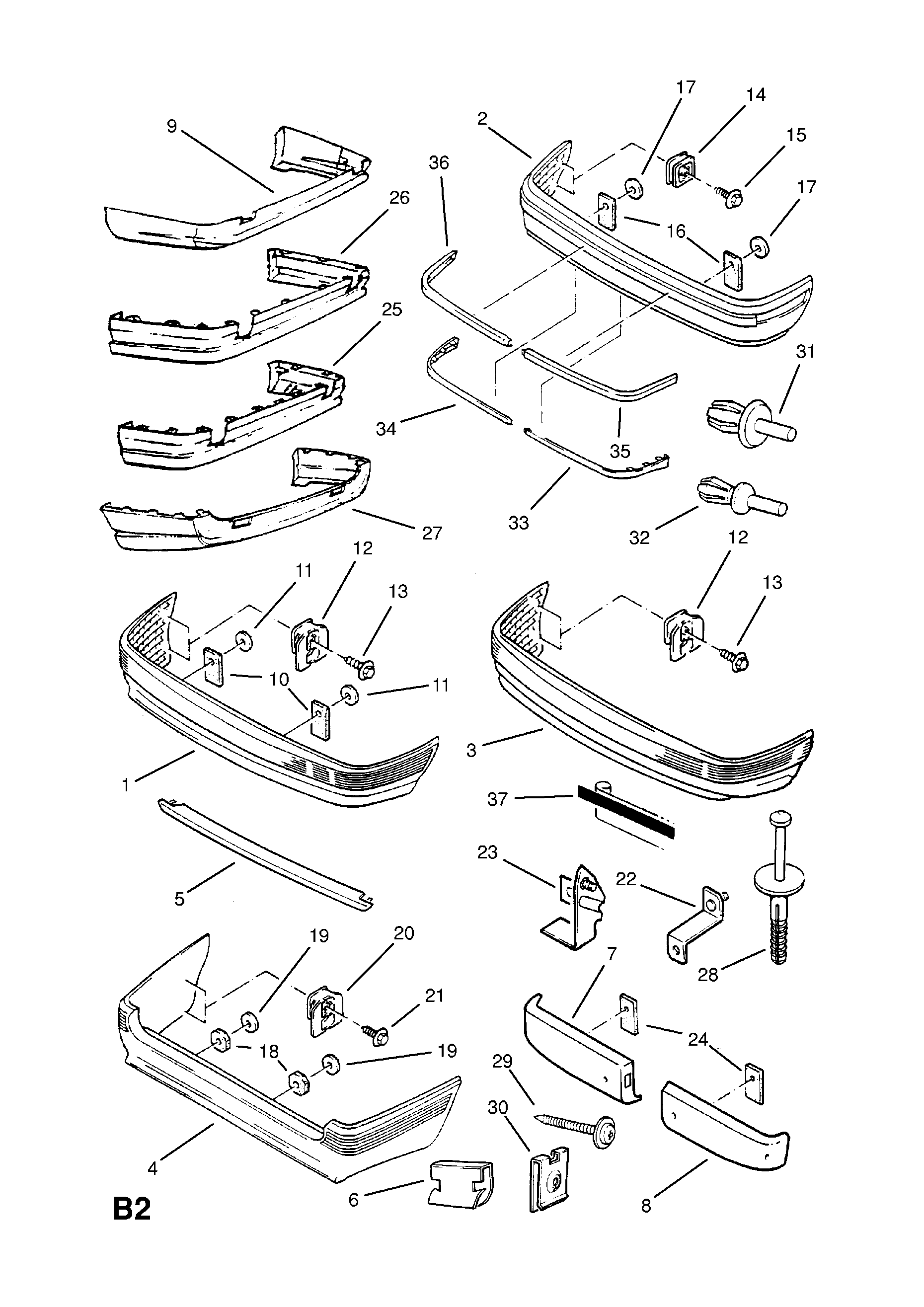 REAR BUMPER FITTINGS <small><i>[GSI,GTE HATCH,CONVERTIBLE (43)]</i></small>