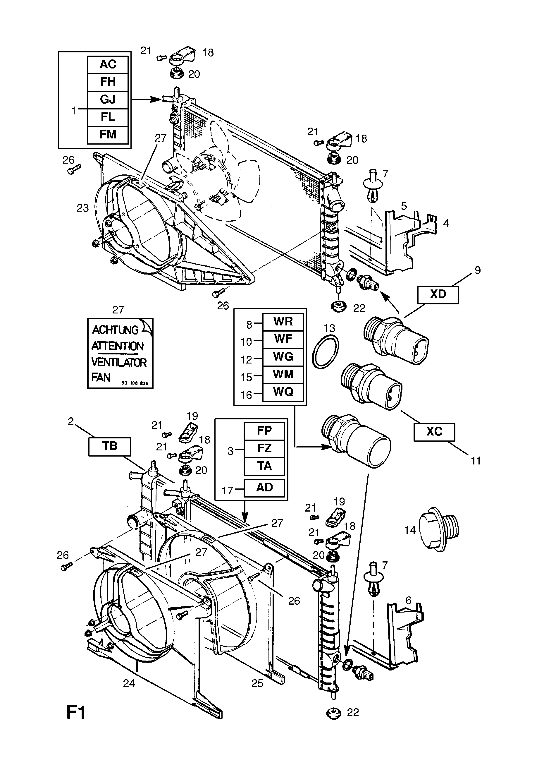 RADIATOR AND THERMOSTAT SWITCH <small><i>[MANUAL TRANSMISSION EXCEPT DIESEL ENGINE OR AIR CONDITIONING]</i></small>