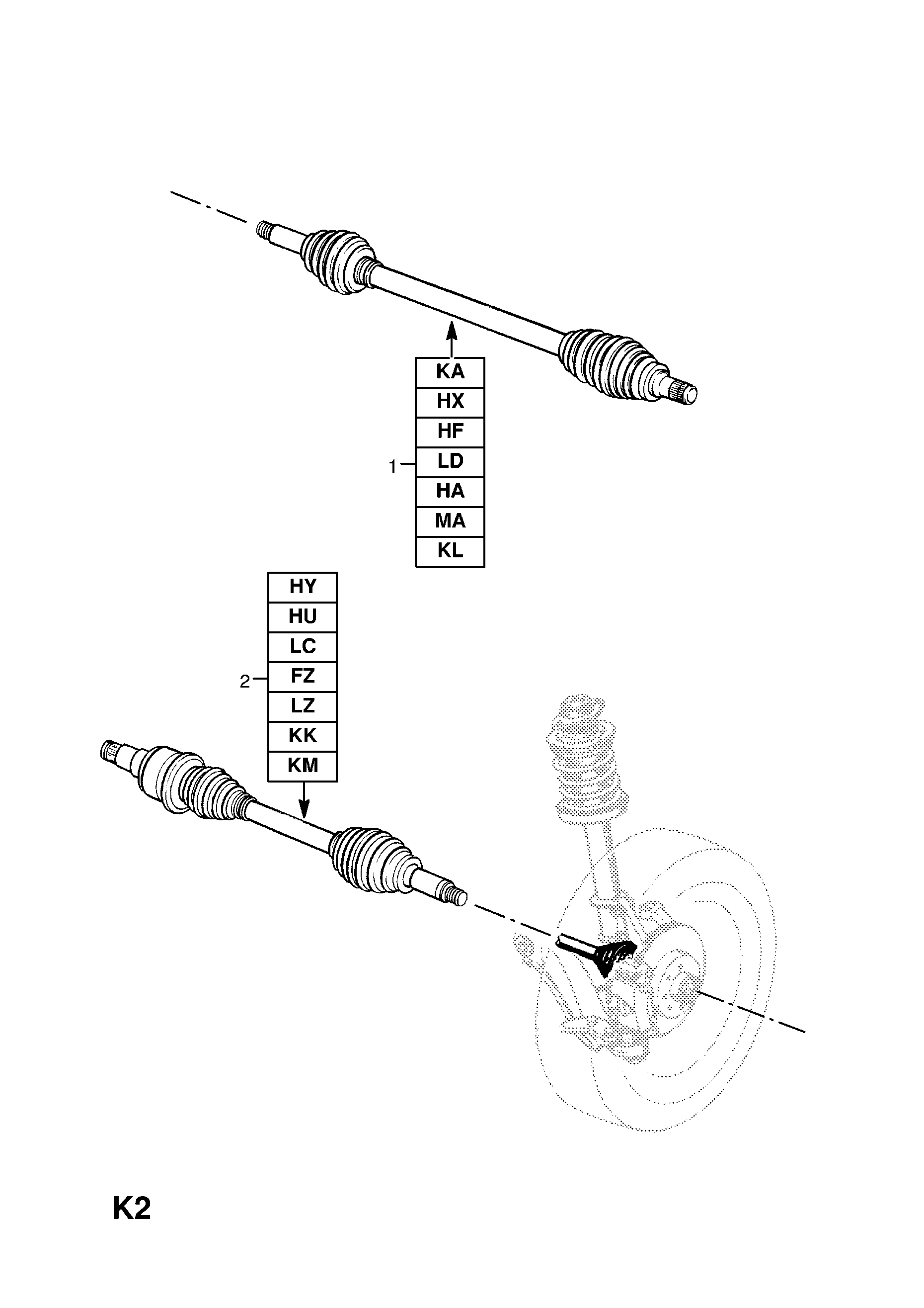 FRONT AXLE DRIVE SHAFT <small><i>[14NV[L89],C14NZ[2H6],X14NZ[2H6],14SE[L48],C14SE[L48],X14XE[L95], 16LZ2[L74],16NZ2[L74],16NZR[L73],C16NZ[L73],X16NE[LY5],X16SZ[L73], X16SZR[L73],C16SE[L55],X16XEL[L91] PETROL ENGINES]</i></small>