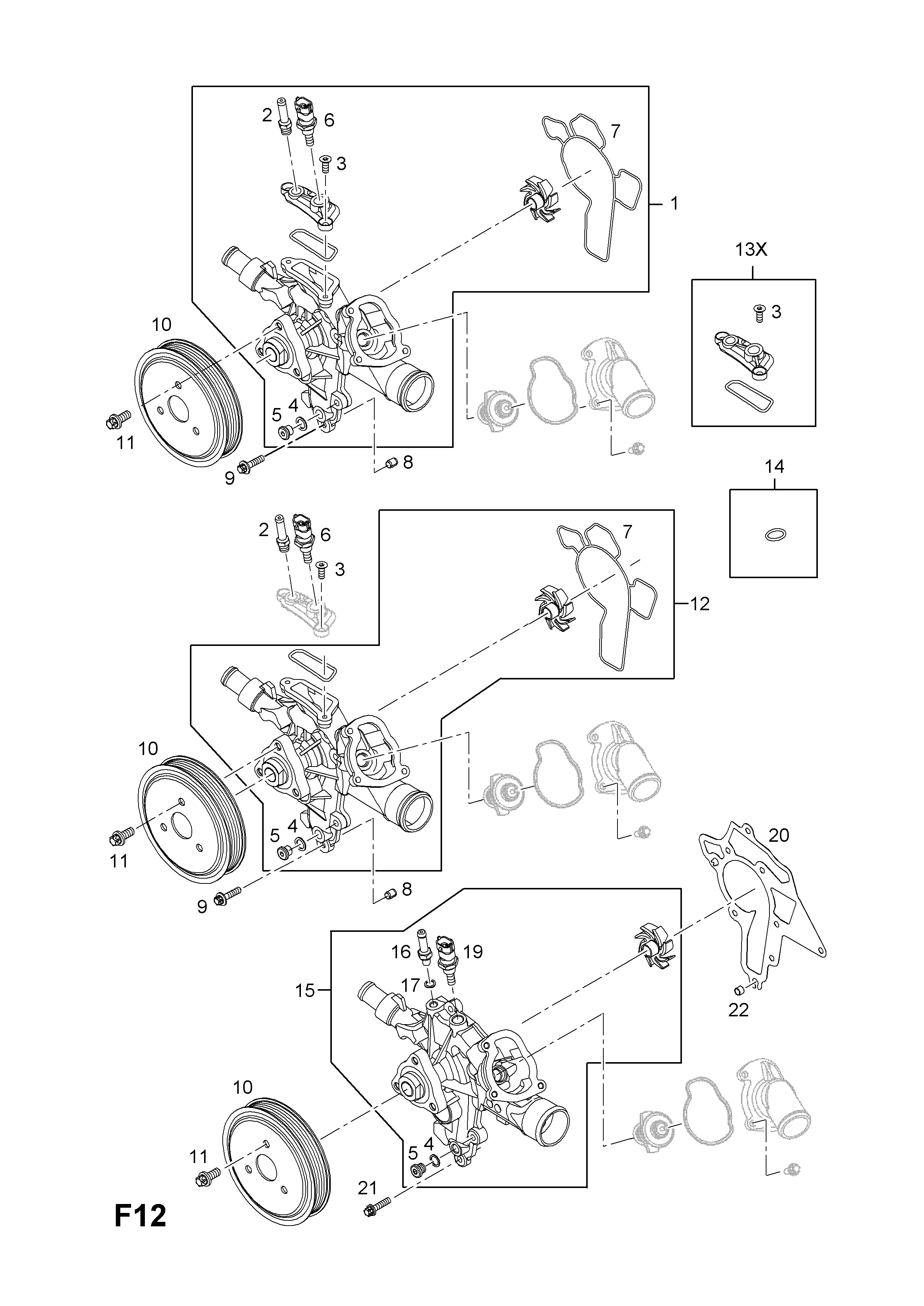 WATER PUMP AND FITTINGS <small><i>[X12XE[LW4],Z12XE[LW4] ENGINES]</i></small>