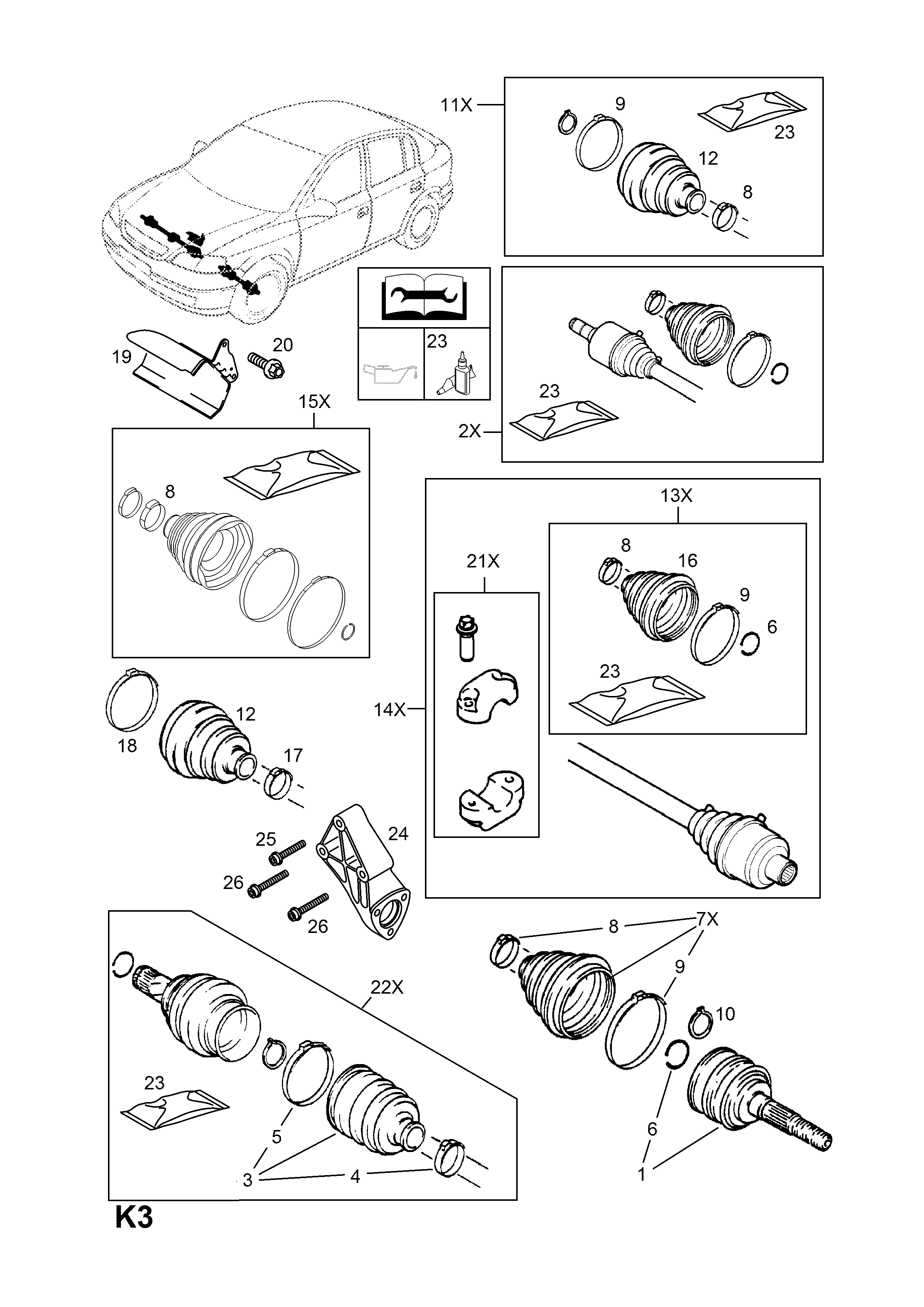 FRONT AXLE DRIVE SHAFT JOINTS AND FIXINGS <small><i>[HATCH,SALOON,ESTATE (F35,F48,F69) (Z14XEP[LJ2] ENGINE)]</i></small>