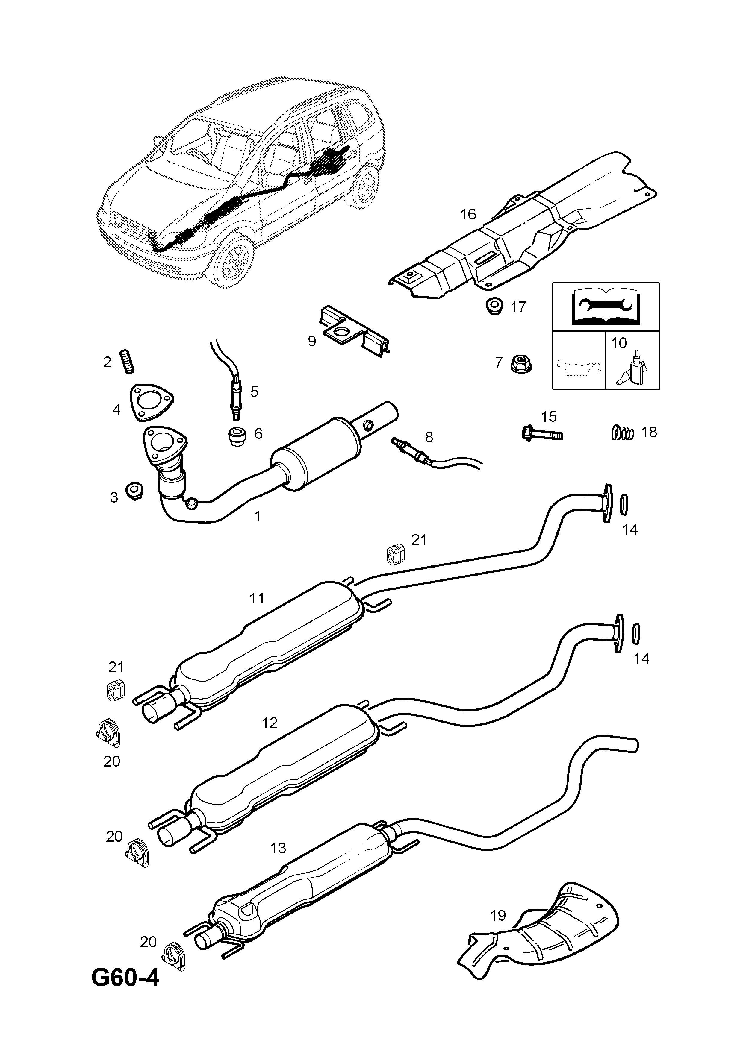 EXHAUST PIPE,SILENCER AND CATALYTIC CONVERTER (CONTD.) <small><i>[Z22SE[L61] ENGINE (CONVERTIBLE) (F67) (FRONT)]</i></small>