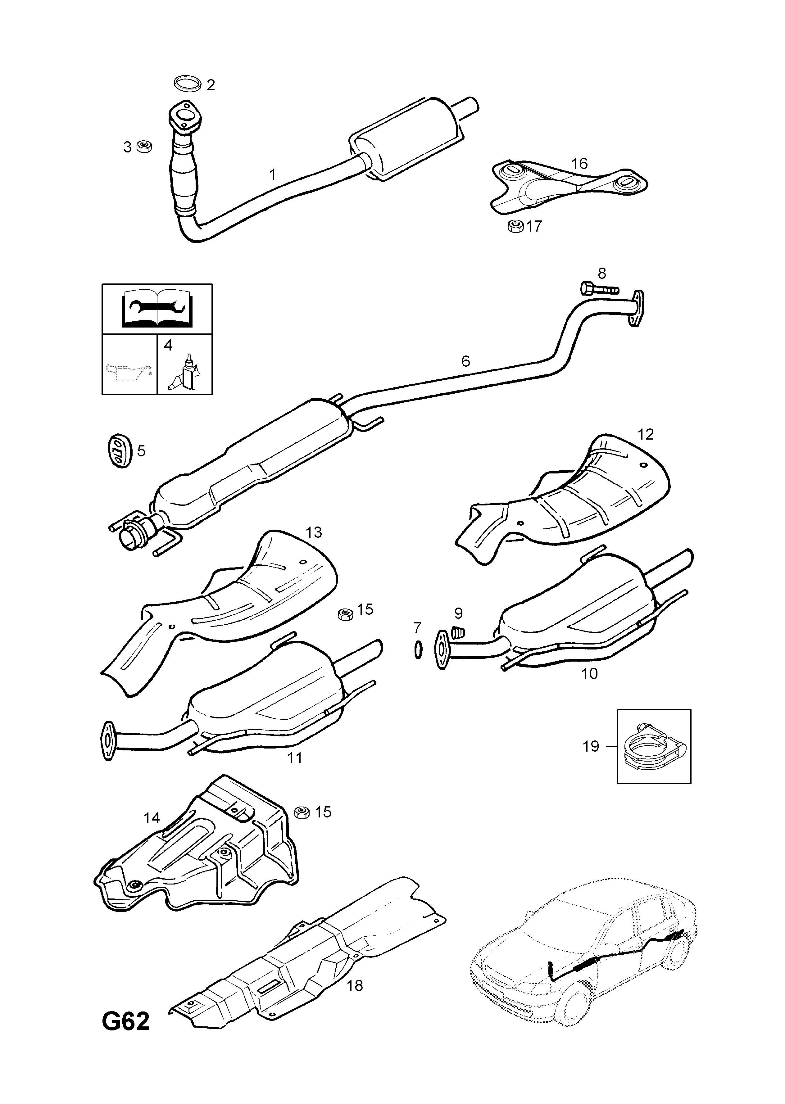 EXHAUST PIPE,SILENCER AND CATALYTIC CONVERTER (CONTD.) <small><i>[X20DTL[LD3],Y20DTL[LD3] ENGINES (MONOCAB) (F75) (CENTRE)]</i></small>