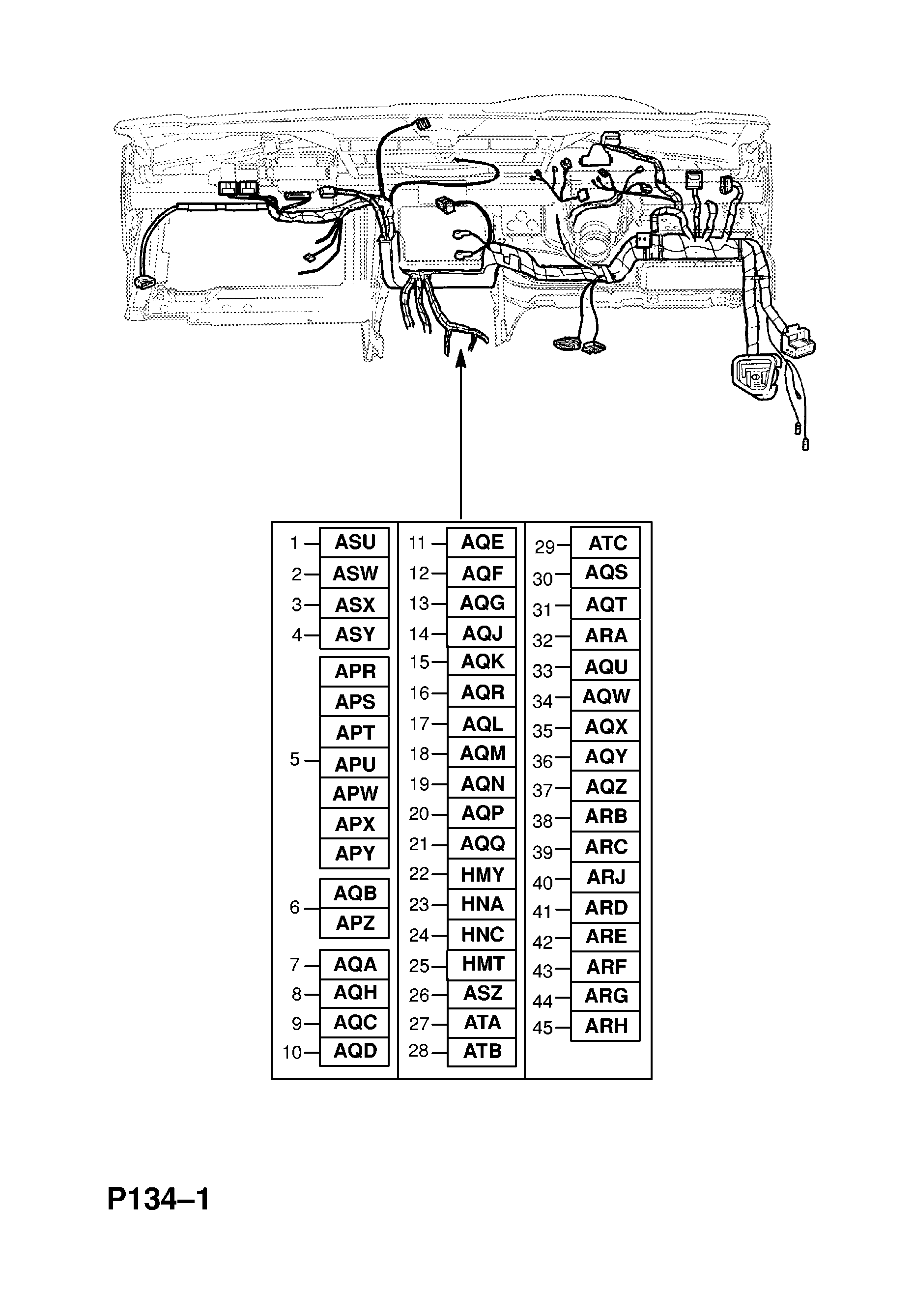 CABLAGGIO PANNELLO PORTASTRUMENTI (CONT.) <small><i>[AUTO CON SPORTELLONE POST.,BERLINA,GIARDINETTA,FURGONE (F08,F35,F48,F69,F70) (G.S.) (ECC.CONDIZIONAMENTO DELLARIA ELETTRONICO) (NON USATO CON PROIETTORI XENON) (32000001- 35000001- 38000001- 4G000001-)]</i></small>