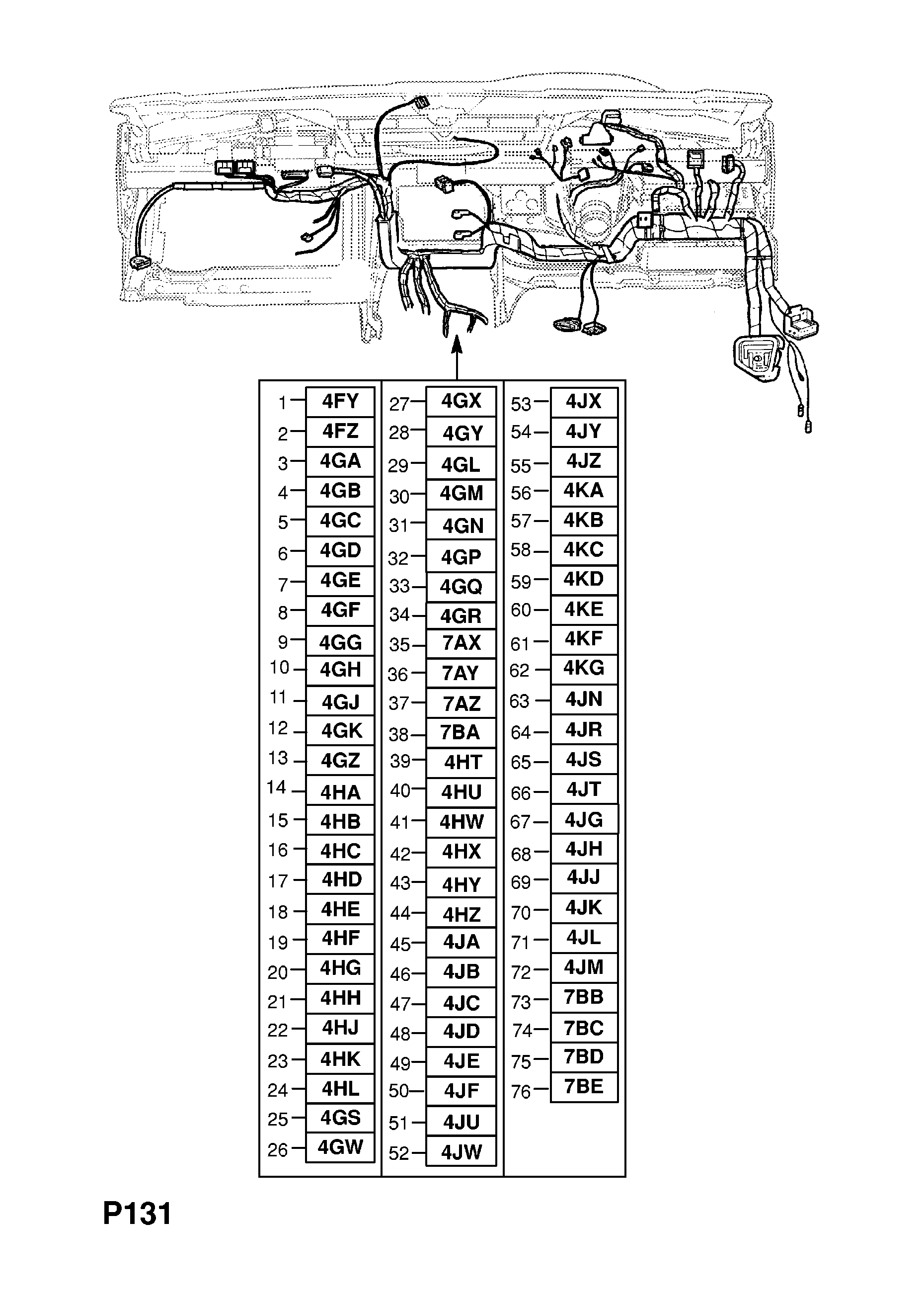 CABLAGGIO PANNELLO PORTASTRUMENTI (CONT.) <small><i>[AUTO CON SPORTELLONE POST.,BERLINA,GIARDINETTA,FURGONE (F08,F35,F48,F69,F70) (G.S.) (PER CONDIZIONAMENTO DELLARIA ELETTRONICO) (NON USATO CON PROIETTORI XENON) (22000001- 25000001- 26000001- 28000001- 4G000001-)]</i></small>