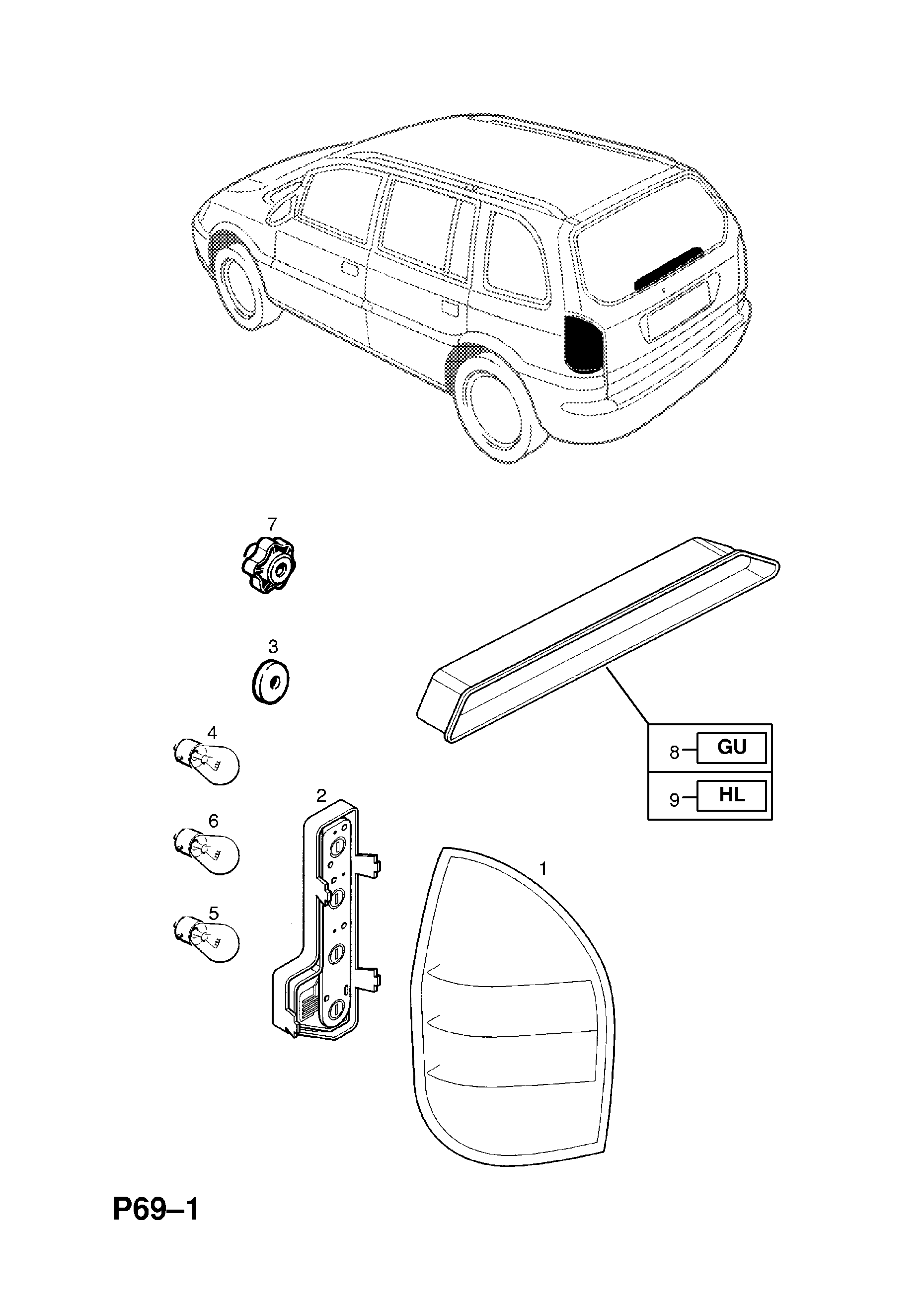 REAR LAMP AND FIXINGS <small><i>[MONOCAB (F75)]</i></small>