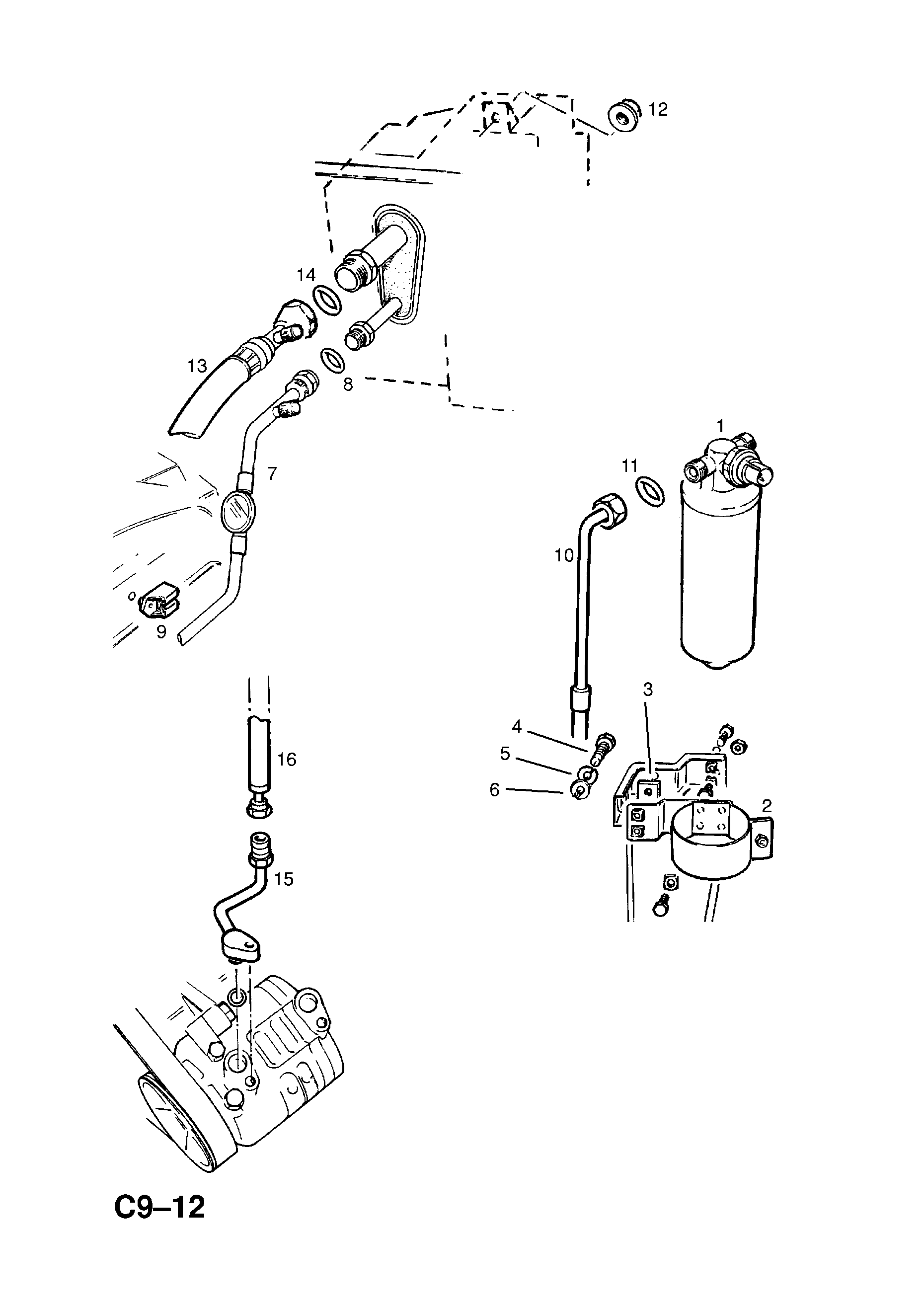 DRYER,CONDENSER,EVAPORATOR AND PIPES <small><i>[C20NE[LE4],C24NE[LU6] PETROL AND 23TD DIESEL ENGINE (LHD) RV600001-SV720102]</i></small>