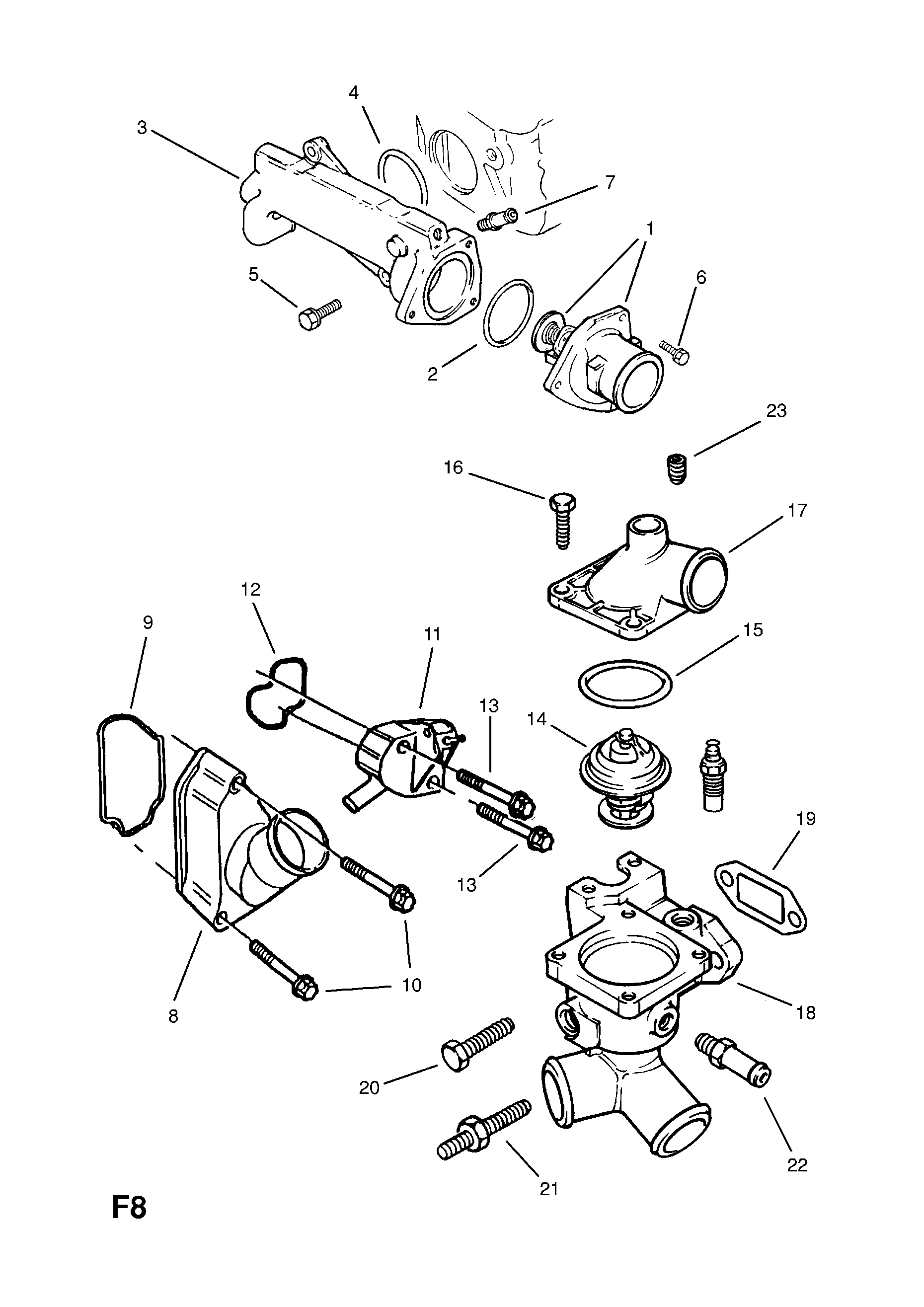 THERMOSTAT, HOUSING AND WATER OUTLET <small><i>[C20NE[LE4] PETROL ENGINE]</i></small>