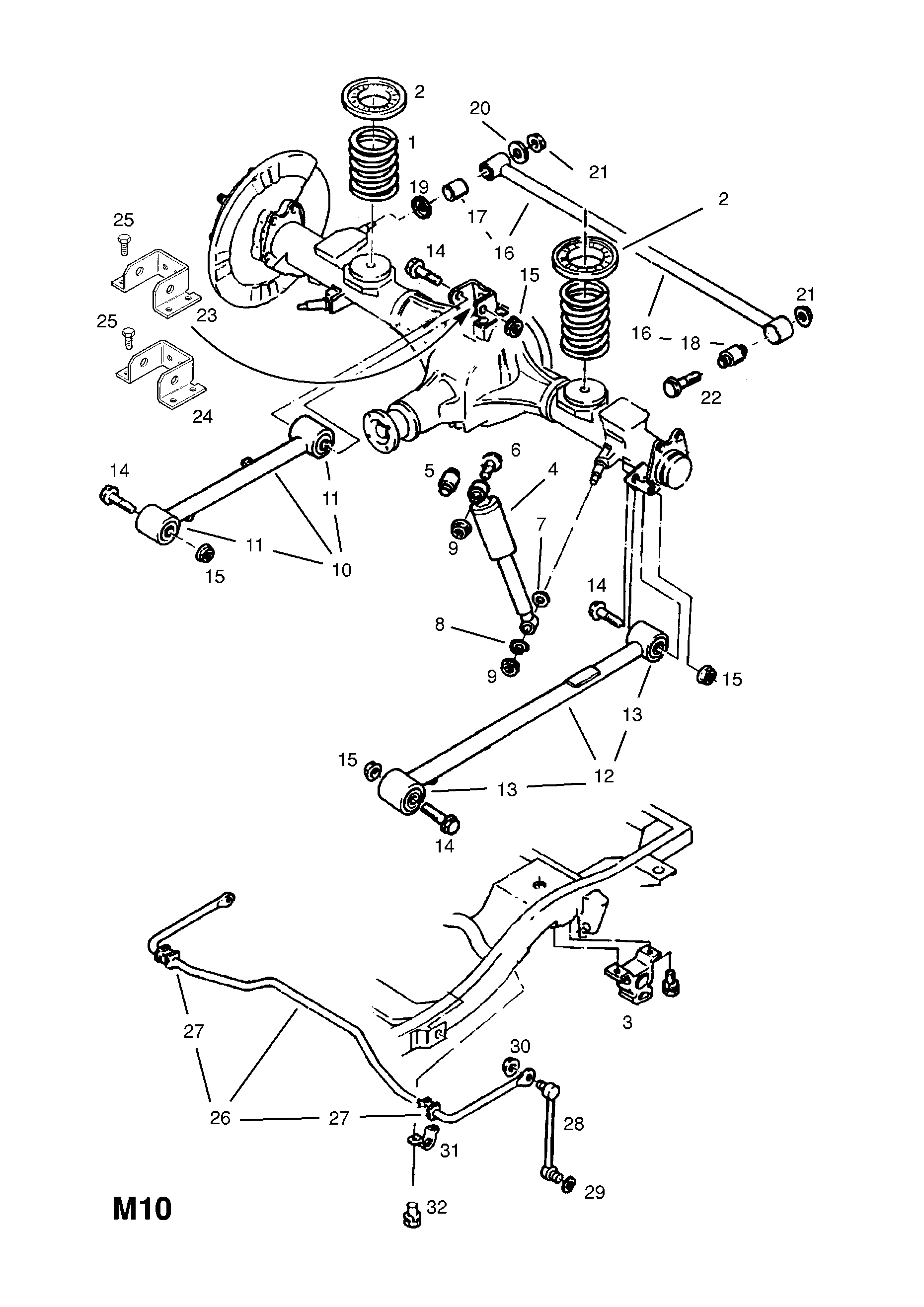 REAR SPRING ATTACHING PARTS <small><i>[X20SE[L96],X22XE,25TD,28TD ENGINES]</i></small>