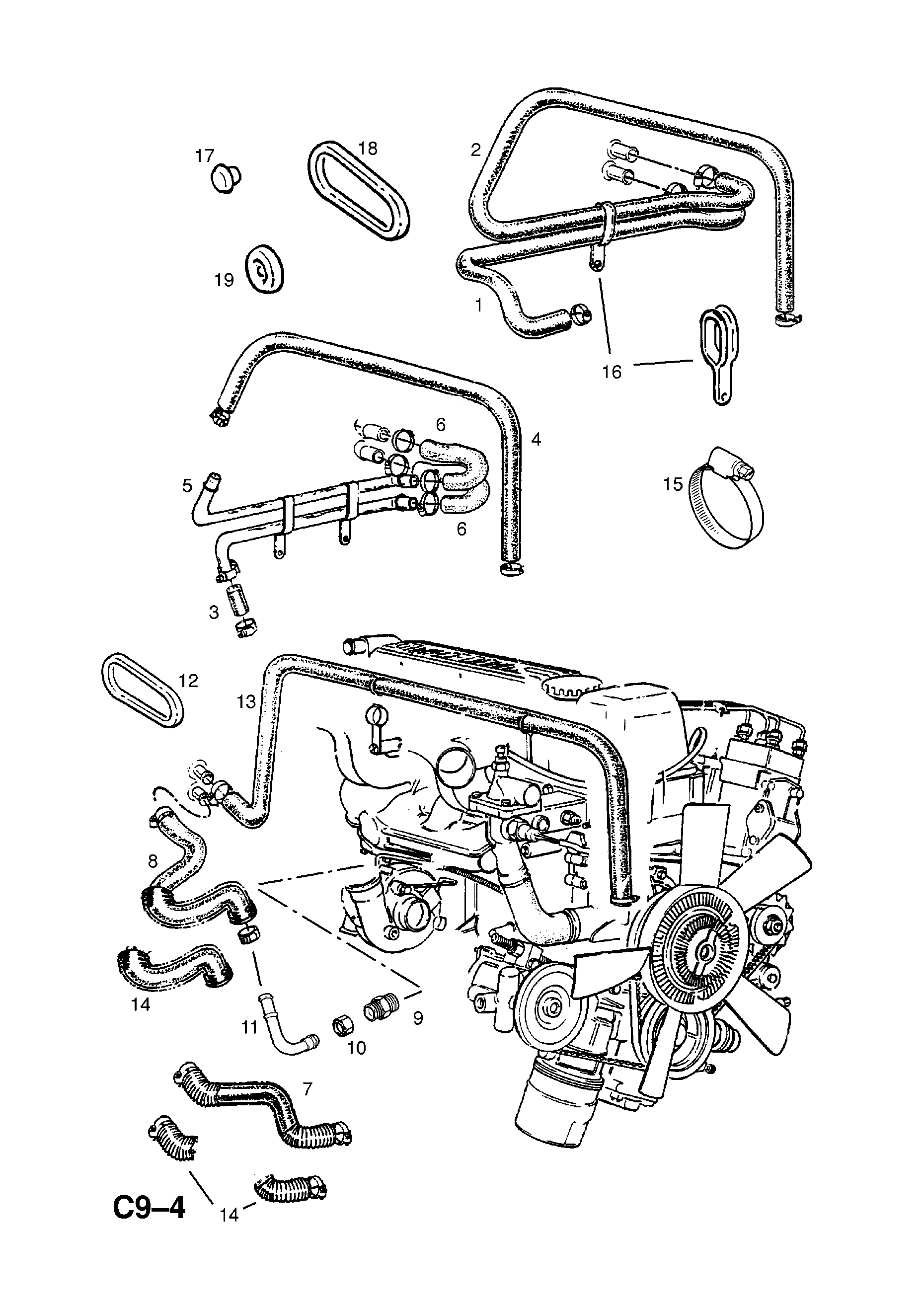 HEATER HOSES AND FIXINGS (CONTD.) <small><i>[23TD DIESEL ENGINE]</i></small>