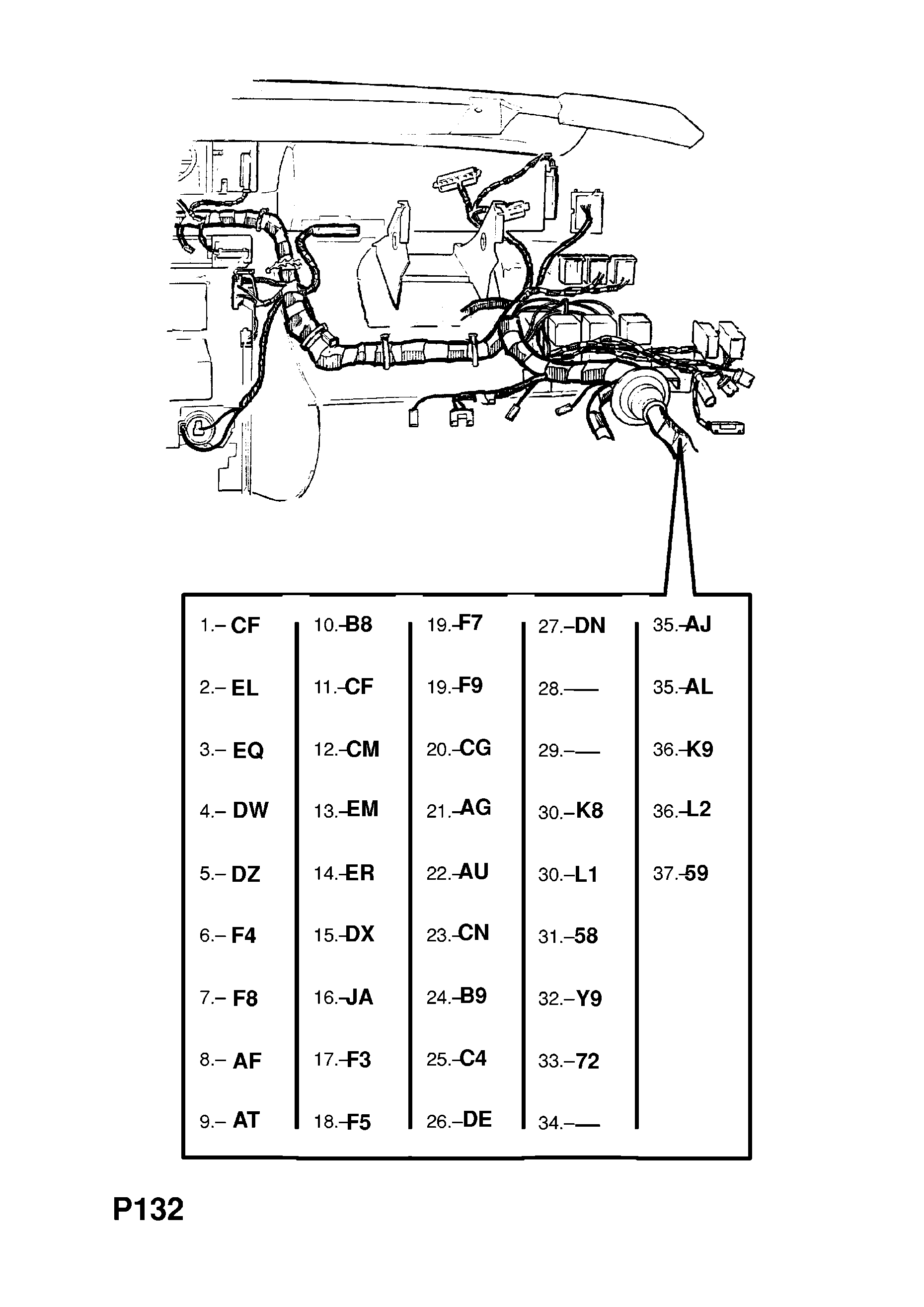 INSTRUMENT PANEL WIRING HARNESS (CONTD.) <small><i>[H1000001-L1999999 FOR AIR CONDITIONING, MANUAL TRANSMISSION EXCEPT LCD INSTRUMENTS]</i></small>