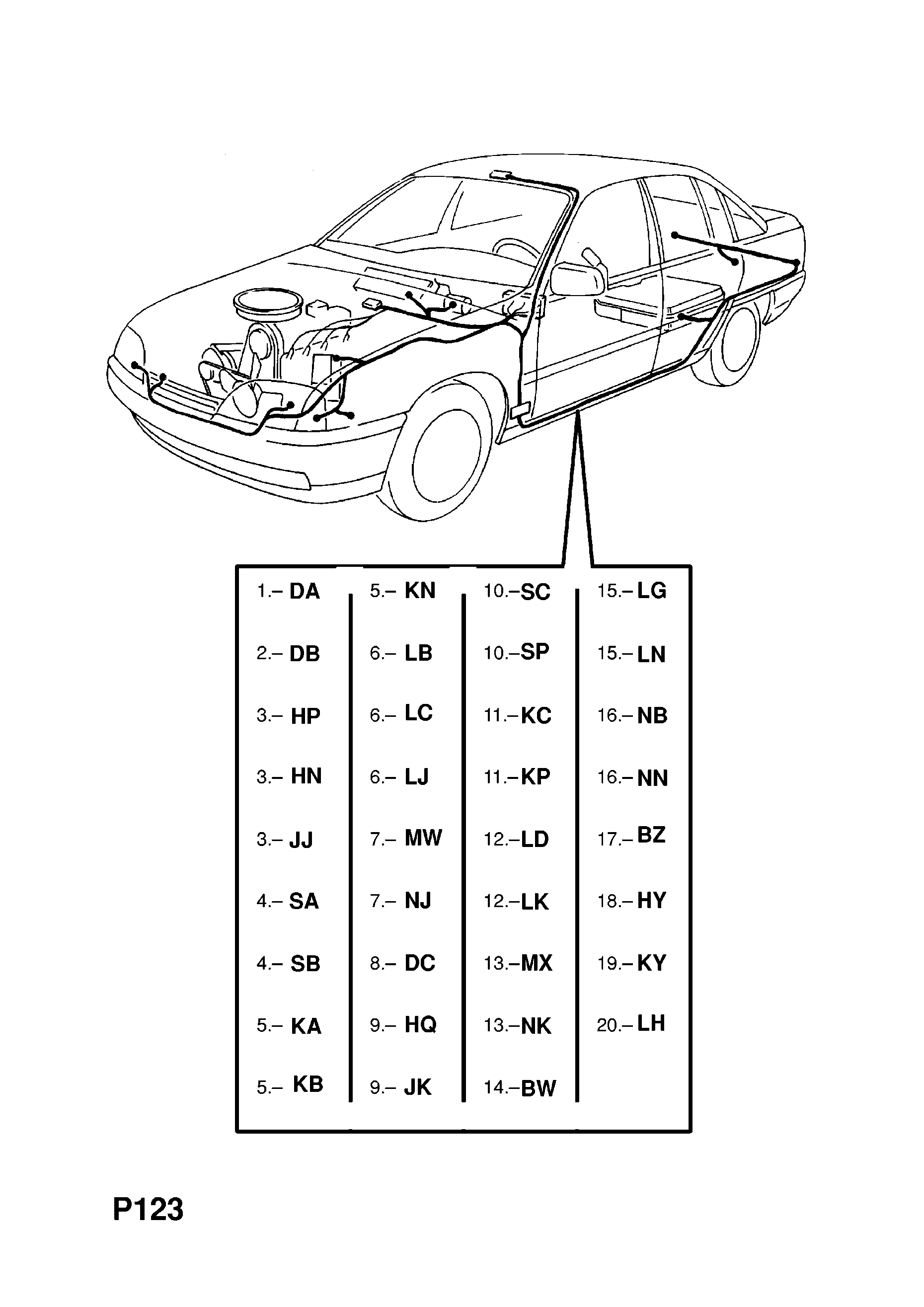 MAIN WIRING HARNESS <small><i>[SALOON (16,17) (EXCEPT ABS,CHECK CONTROL,LCD INSTRUMENTS AND POWER WINDOWS)]</i></small>