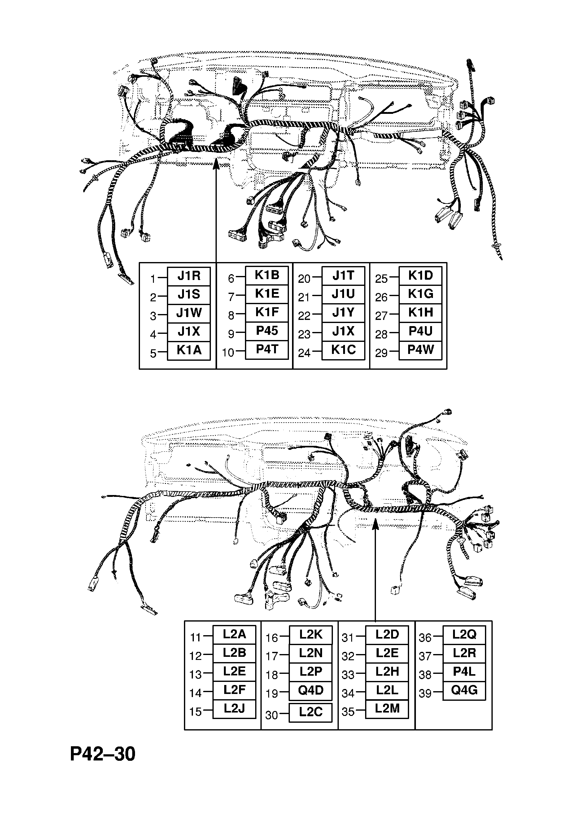 INSTRUMENT PANEL WIRING HARNESS (CONTD.) <small><i>[X20XEV[L34],X25XE[L80],X30XE[L81] PETROL ENGINES USED WITH MANUAL TRANSMISSION EXCEPT JAPAN Y1000001-Y1999999]</i></small>