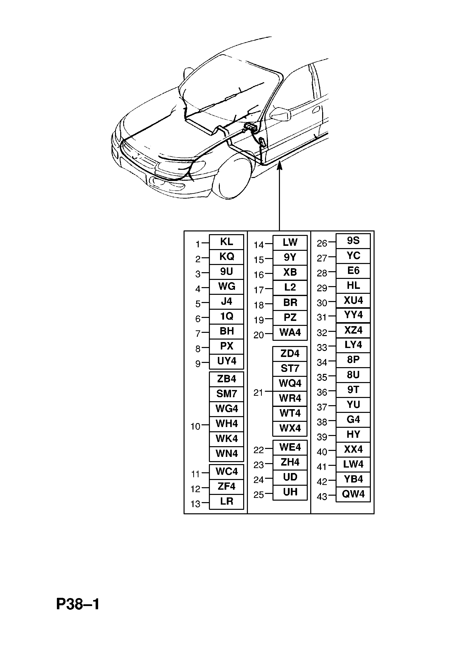 BODY WIRING HARNESS (CONTD.) <small><i>[20SE[L96],X20SE[L96],X20XEV[L34] ENGINES USED WITH ELECTRIC SEATS WITH MEMORY -X1999999]</i></small>