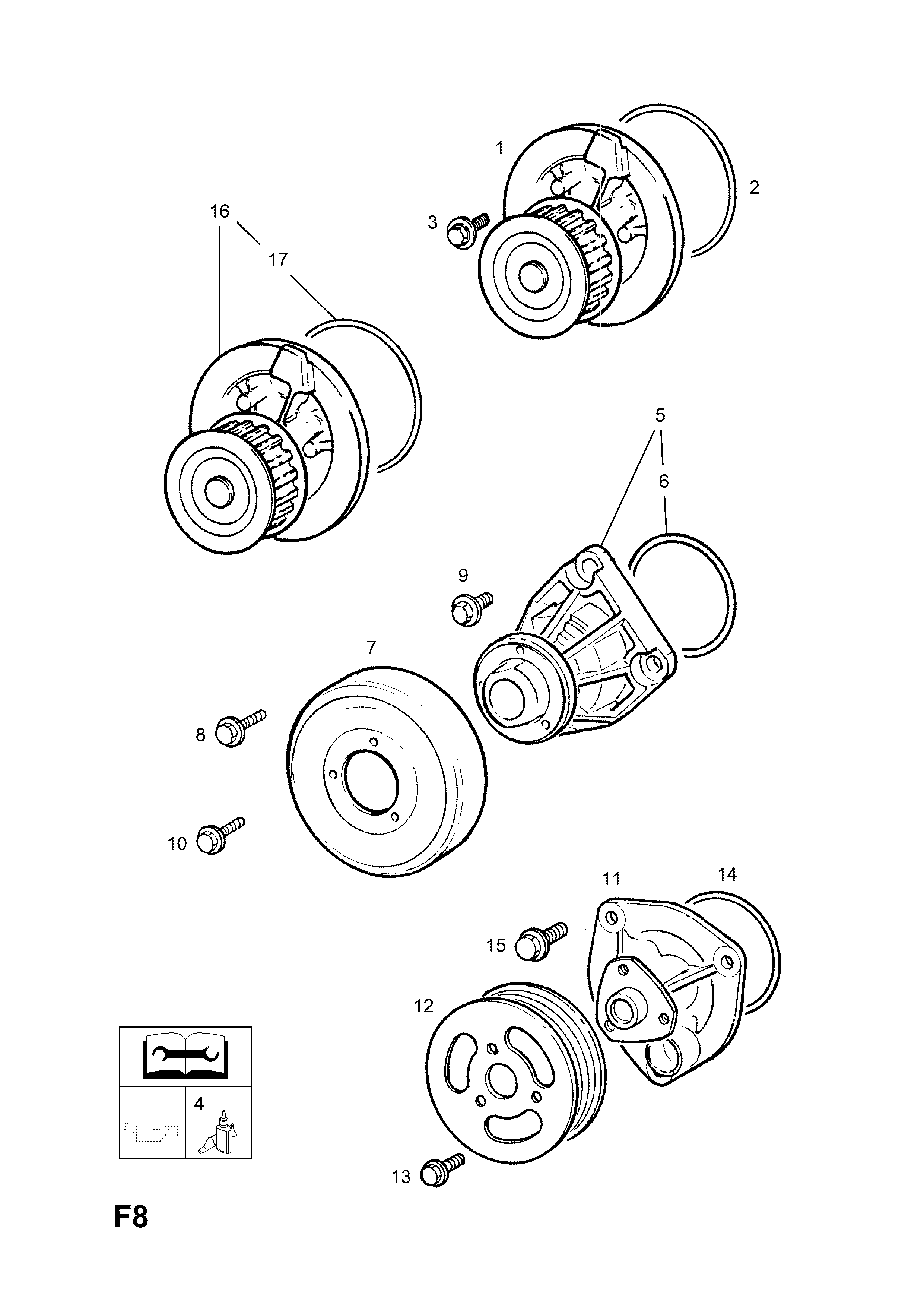 WATER PUMP AND FITTINGS <small><i>[X25XE[L80],Y26SE[LY9],X30XE[L81],Y32SE[LA3] ENGINES]</i></small>