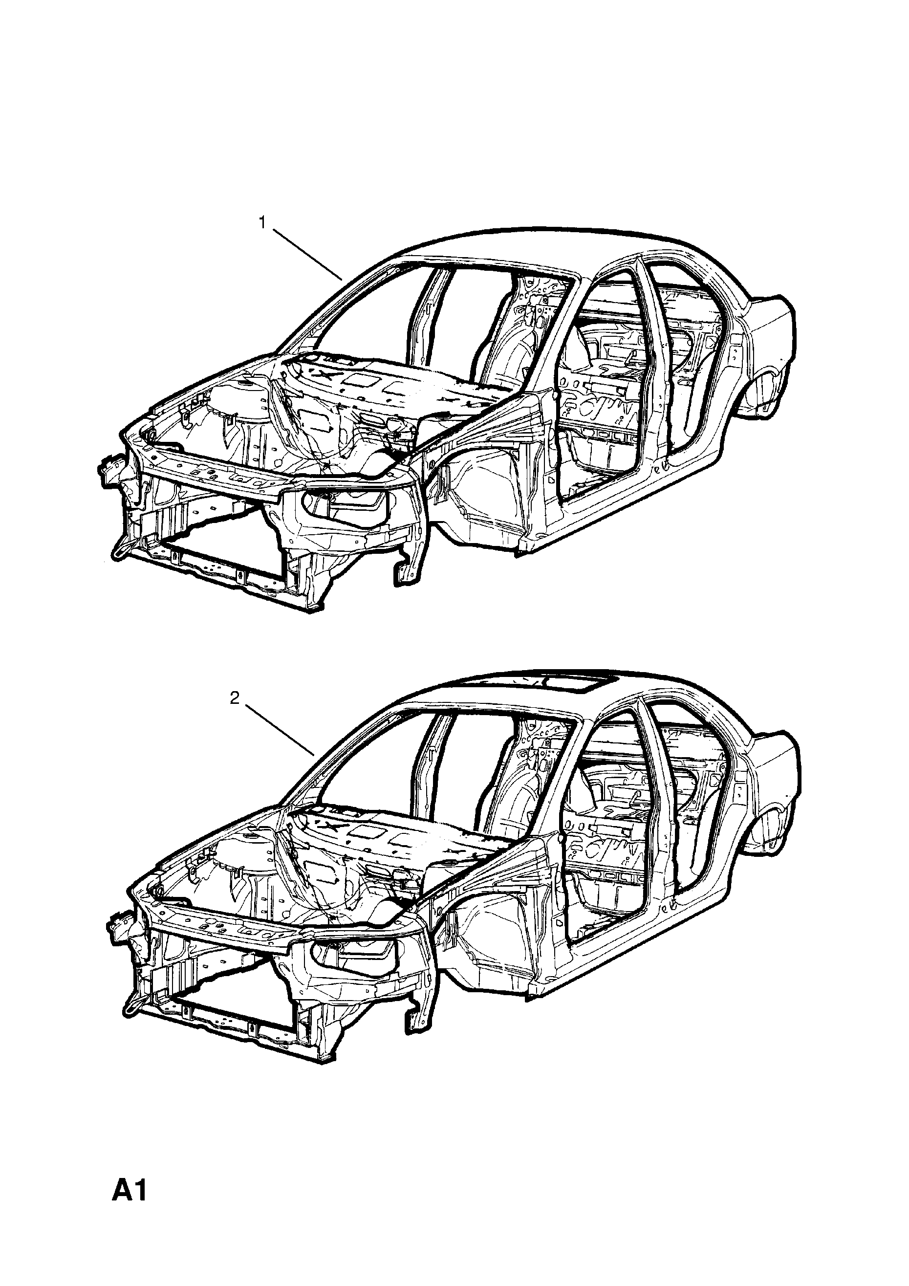 BODY SHELL <small><i>[SALOON (25,26,27,F69,M69,P69) WITH SUN ROOF]</i></small>