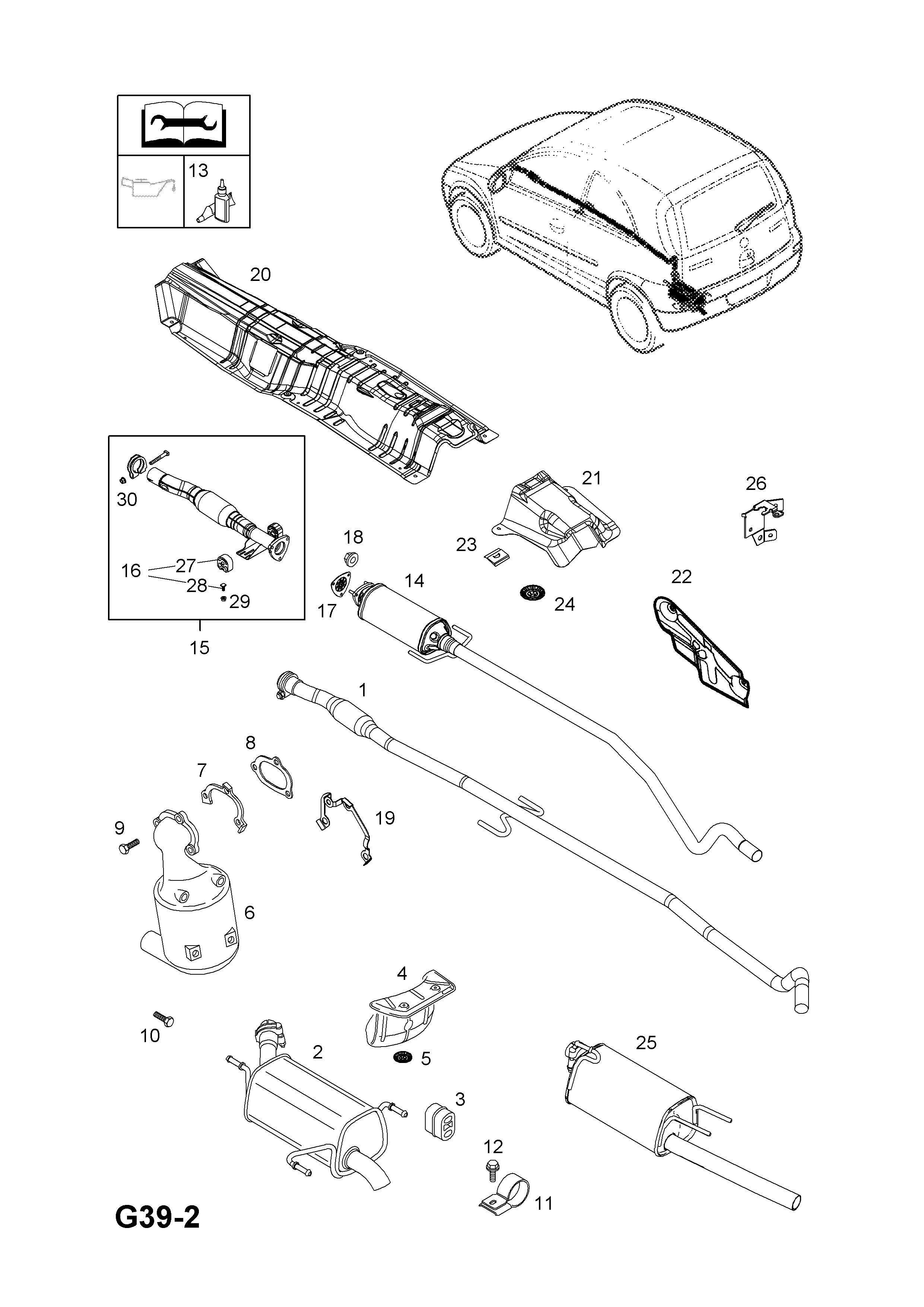 EXHAUST PIPE,SILENCER AND CATALYTIC CONVERTER <small><i>[Y13DT[LN9],Z13DT[LN9],Z13DTJ[LDP] DIESEL ENGINES (COMBO) (F06,F25)]</i></small>