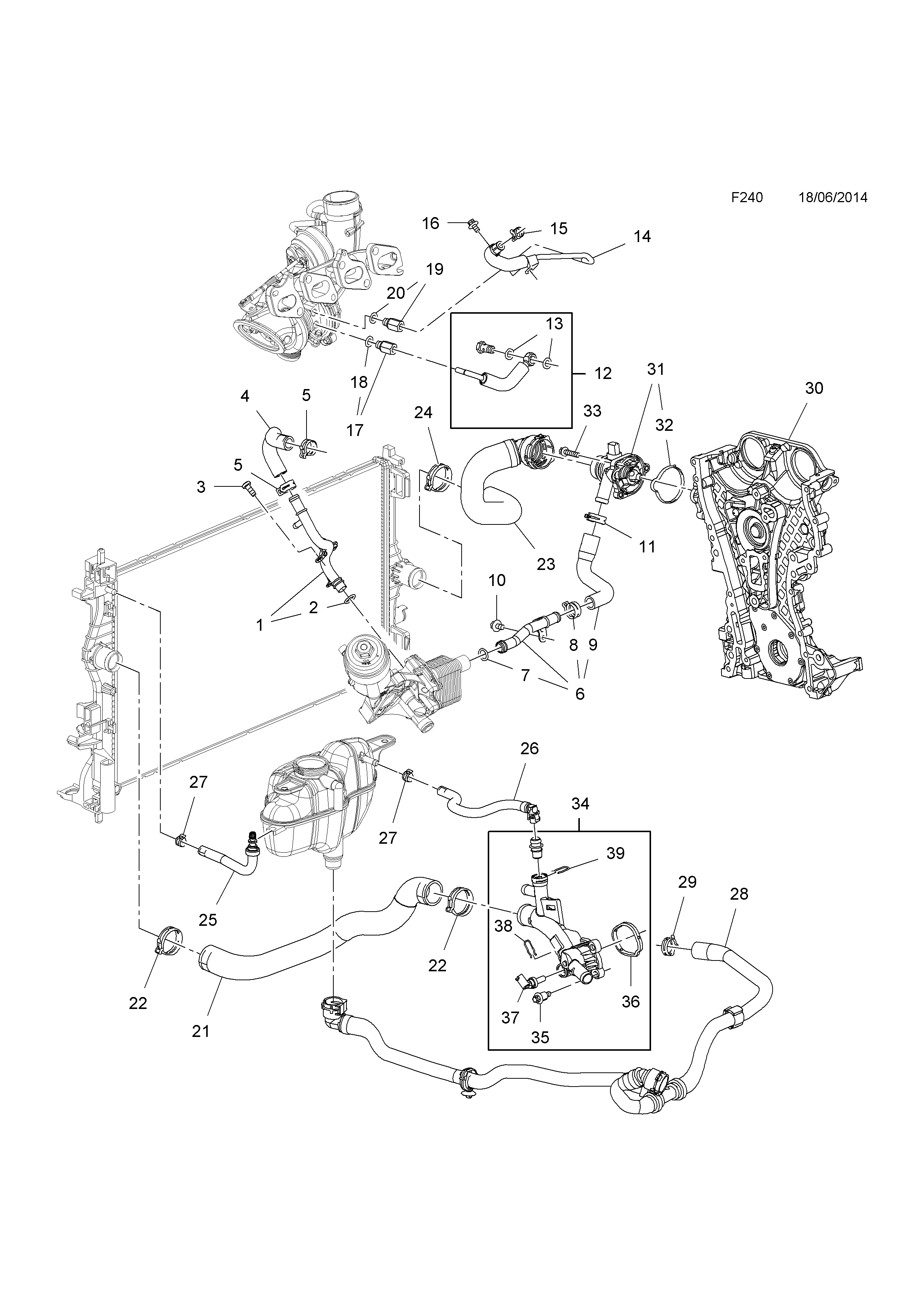 THERMOSTAT, HOUSING AND WATER OUTLET <small><i>[B14NEH[LUJ],B14NEJ[LUJ] PETROL ENGINES]</i></small>