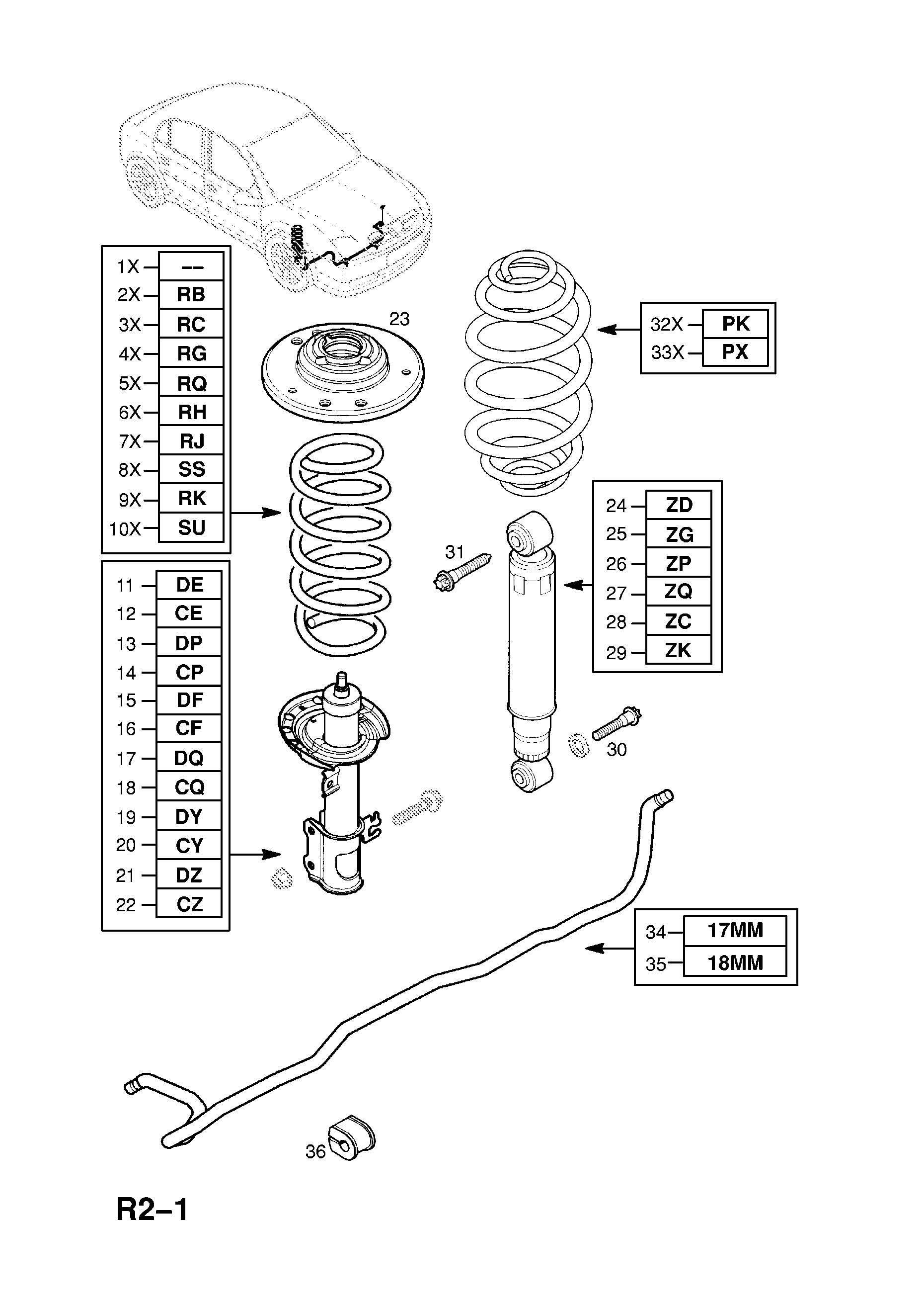 FRONT SHOCK ABSORBERS <small><i>[Z28NEL[LDQ],Z28NET[LP9] PETROL ENGINES (61000001-)]</i></small>