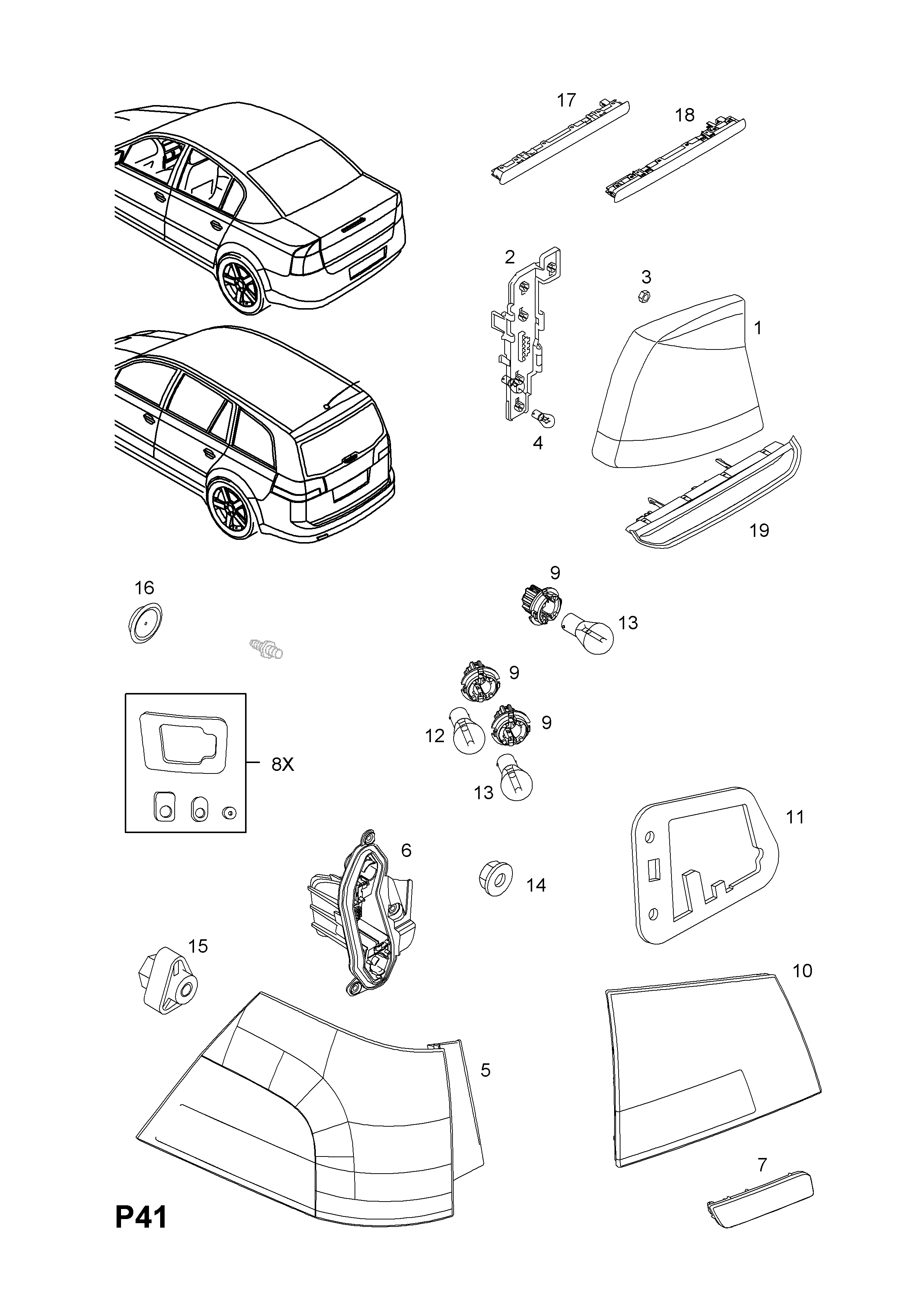 REAR LAMP AND FIXINGS <small><i>[ESTATE (F35)]</i></small>