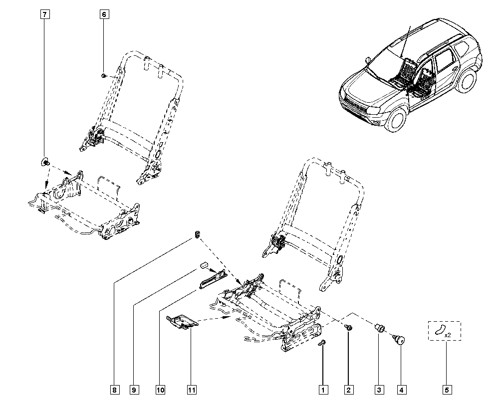 Duster Frame Renault Duster HS Seat frame Diagram & OEM Parts (2009 - 2013 Global ...