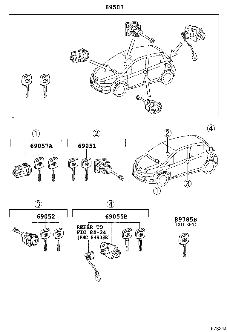 LOCK CYLINDER SET[W/O(SMART & WIRELESS LOCK) (1407 ) ] TOYOTA YARIS