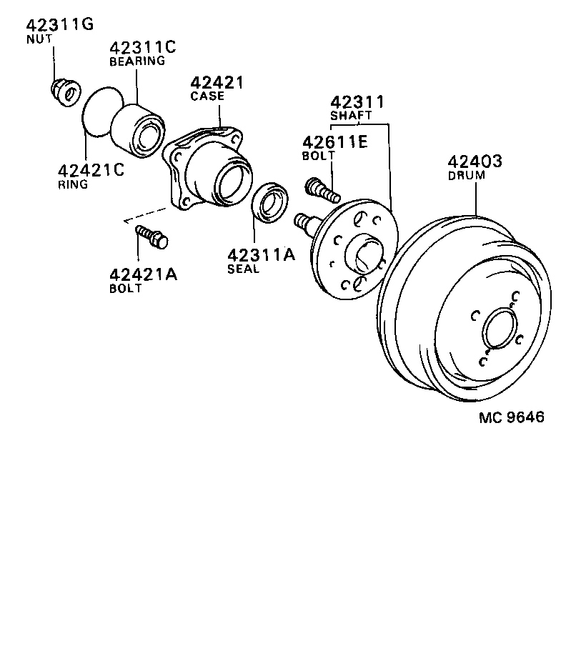 REAR AXLE SHAFT & HUB TOYOTA COROLLA [AE82,CE80] (EUROPE)