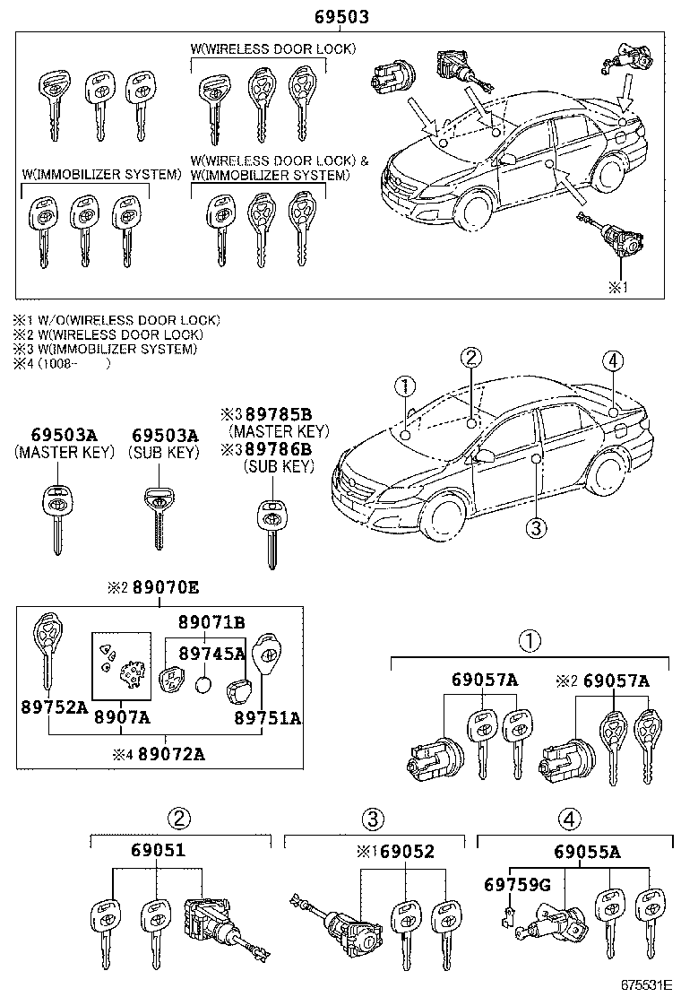 LOCK CYLINDER SET TOYOTA COROLLA [CE140,NDE140,NZE140,ZRE14,ZZE14