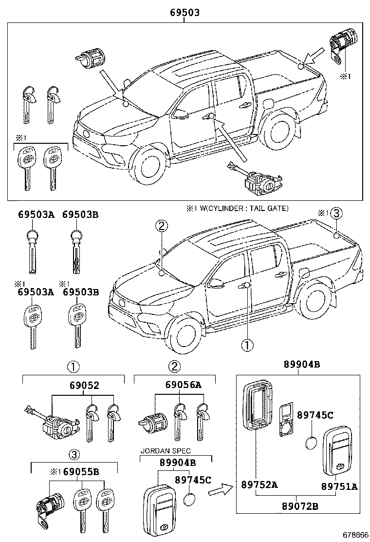 LOCK CYLINDER SET TOYOTA HILUX [GGN1,GUN1,KUN1,LAN125,TGN1