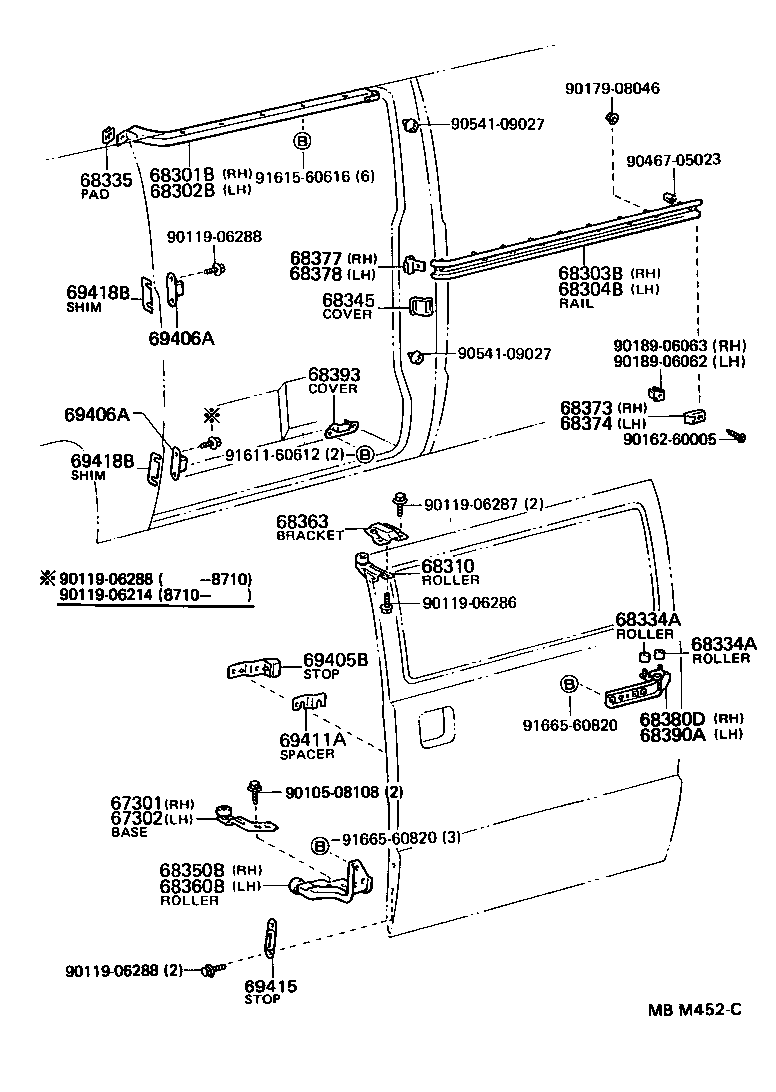 SLIDE ROLLER & RAIL TOYOTA HIACE [YH5,6,7,LH51,61,71] (ASIA and