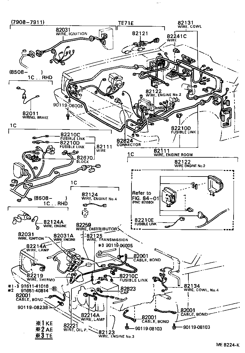 WIRING & CLAMP[ (7908 ) ] TOYOTA COROLLA [KE70,AE71,TE7,CE70] (ASIA