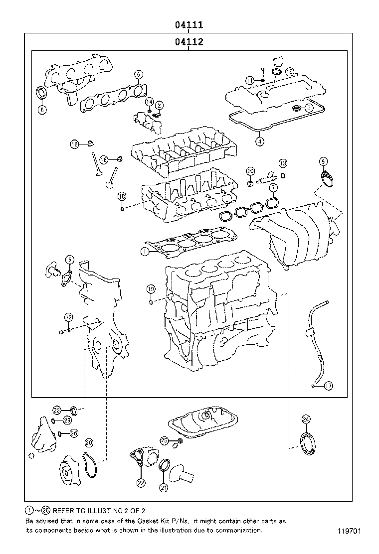 ENGINE OVERHAUL GASKET KIT TOYOTA COROLLA [ZRE172] (NORTH AMERICA)