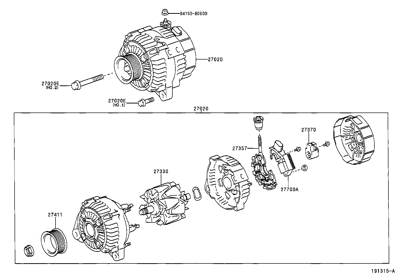 ALTERNATOR[12V 100A (00110308)2AZFE ] TOYOTA HIGHLANDER [ACU2,MCU2