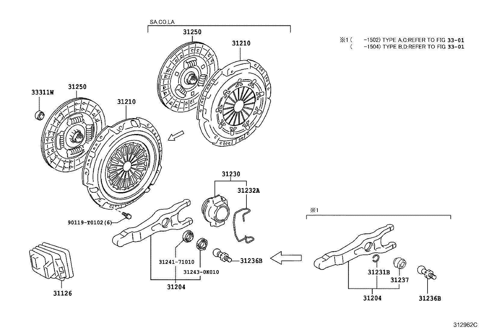 CLUTCH & RELEASE FORK TOYOTA HILUX [GGN15,25,35,KUN1,2,3,LAN15,25,35