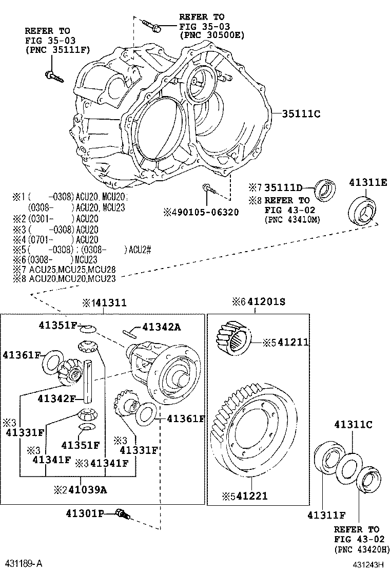 FRONT AXLE HOUSING & DIFFERENTIAL TOYOTA HIGHLANDER [ACU2,MCU2