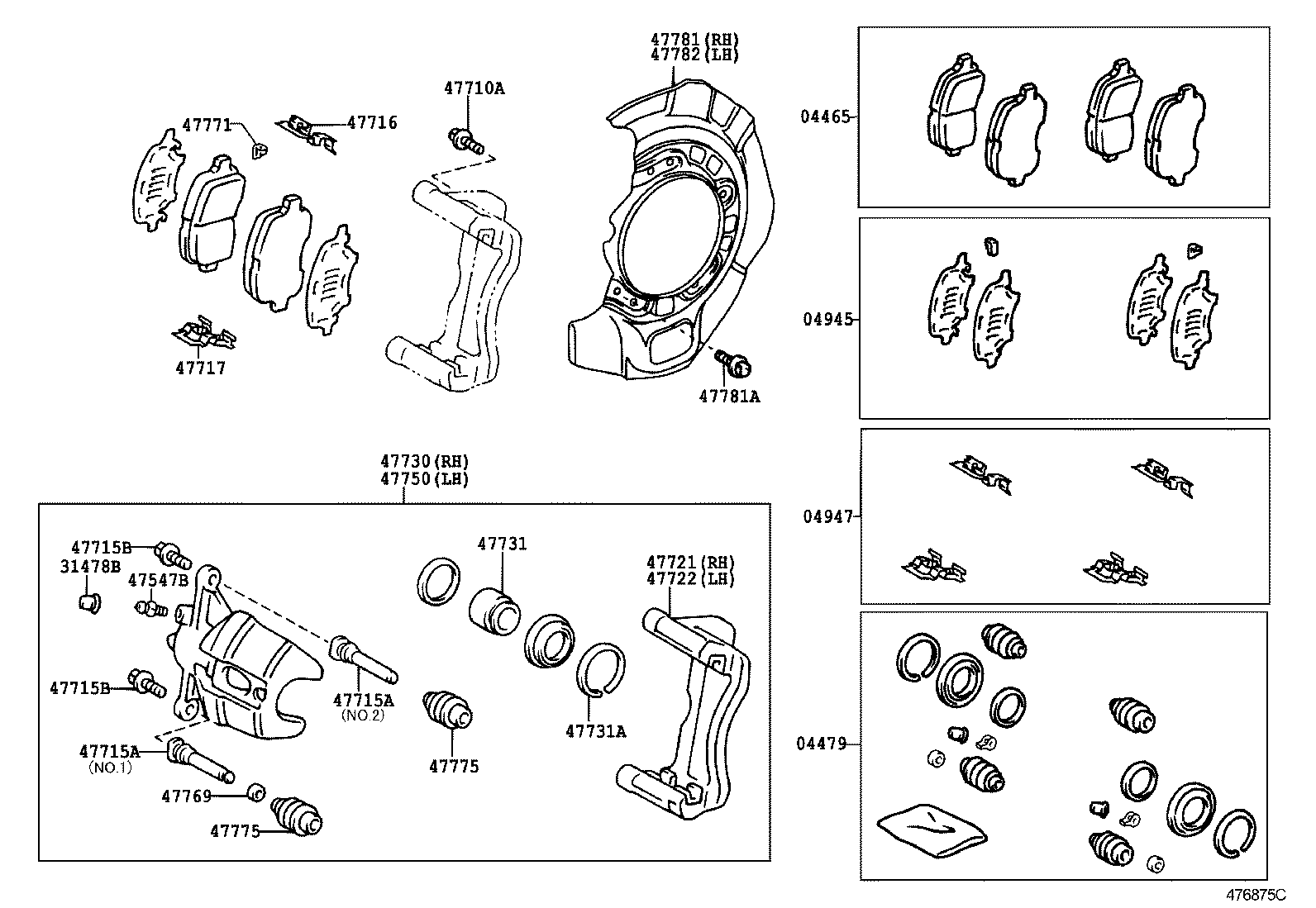 FRONT DISC BRAKE CALIPER & DUST COVER TOYOTA HIGHLANDER [ACU2,MCU2