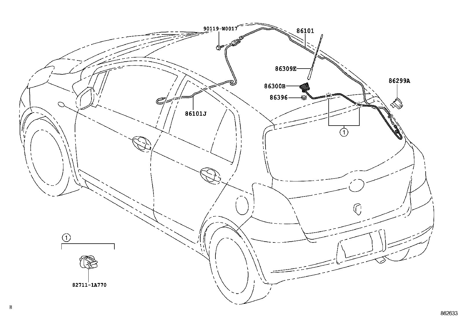 ANTENNA TOYOTA YARIS [KSP90,NLP90,NSP90,SCP90] (NORTH AMERICA)