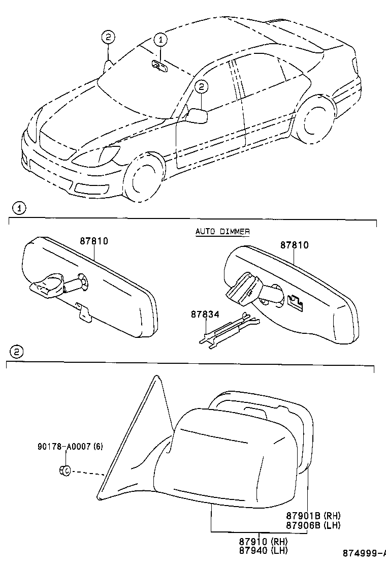 MIRROR TOYOTA CAMRY [ACV30,MCV3] (NORTH AMERICA)