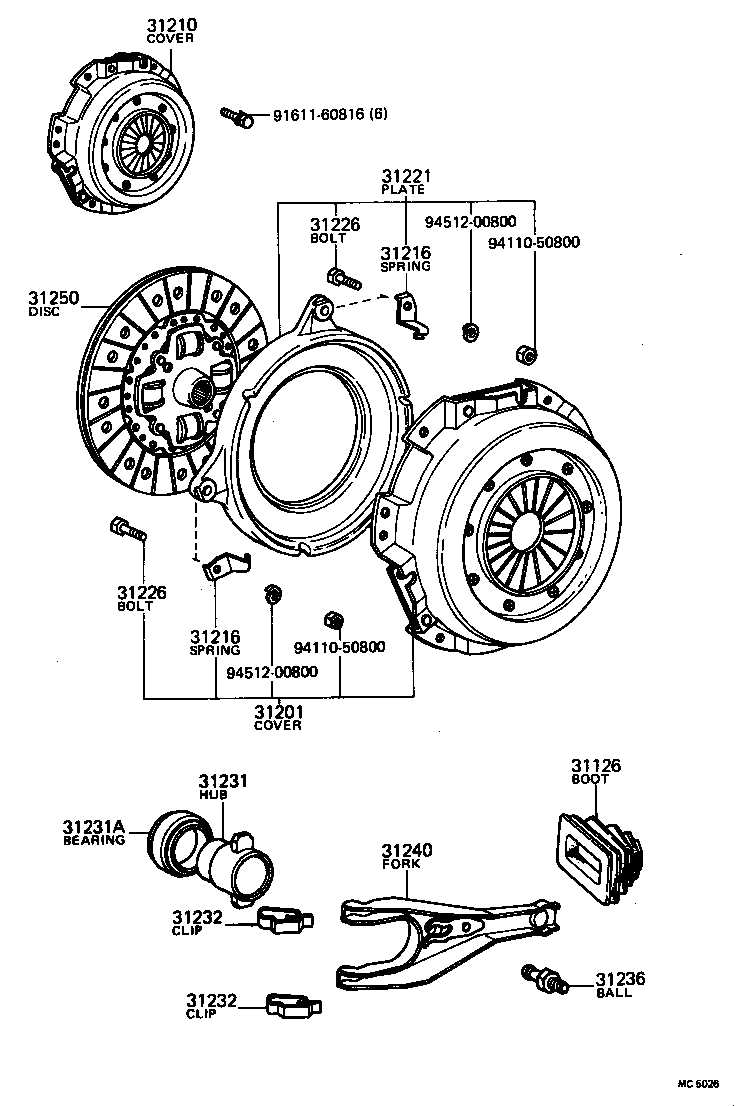 CLUTCH & RELEASE FORK TOYOTA COROLLA [KE3,50,TE3,51] (NORTH AMERICA)